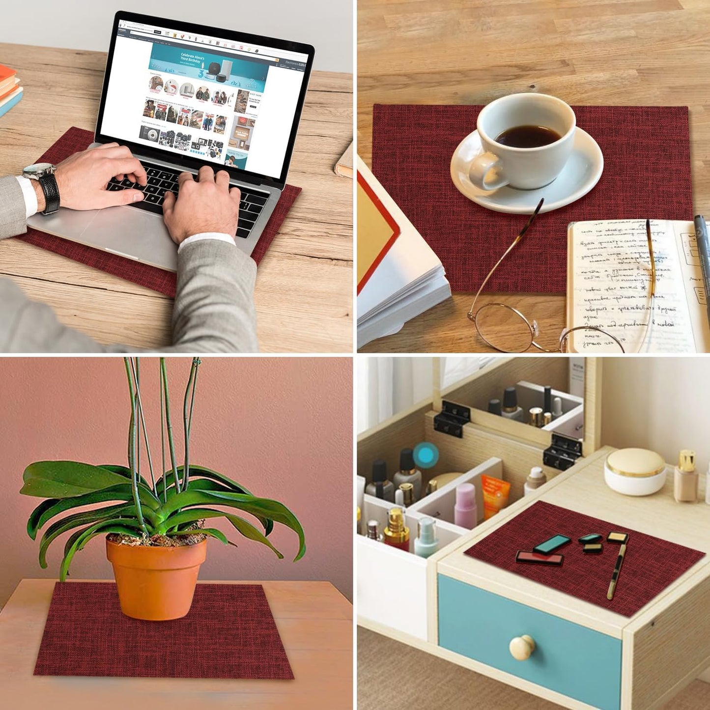 Red Placemats Set of 8, Washable Dining Table Mats Cloth Place Mats, Elegant Placemats for Valentines Day Holiday, Heat