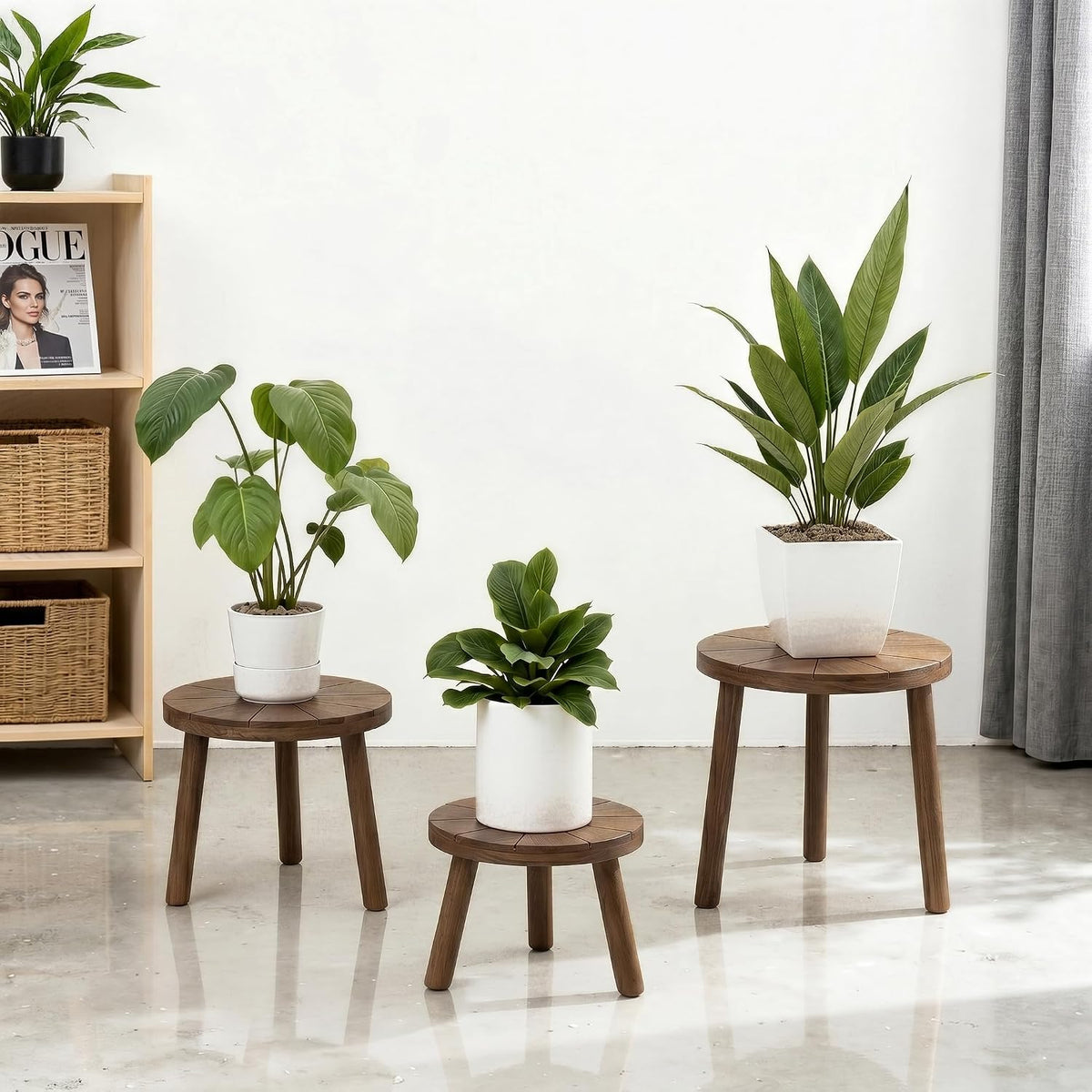 Wood Plant Stands 3-Pack Indoor, Plant Stool, Dark Brown | Premium carbonized pine with moisture-resistant, burr-free