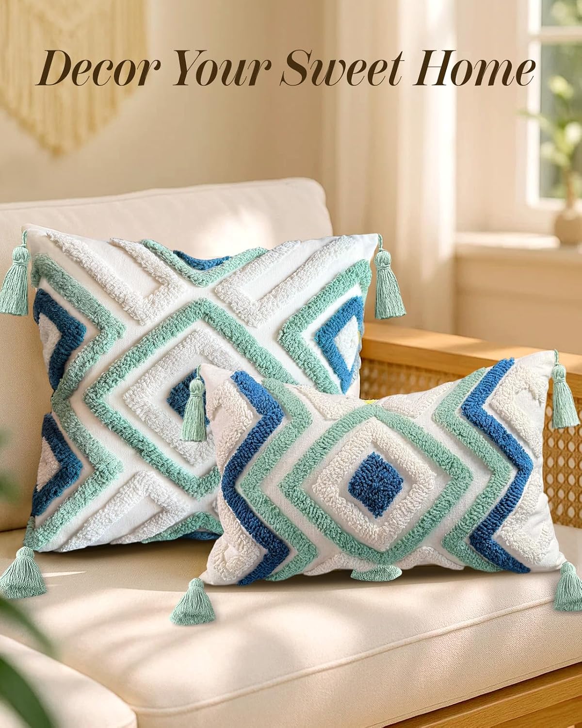 Throw Pillow Covers / Green Blue Rhomb / 18 x 18