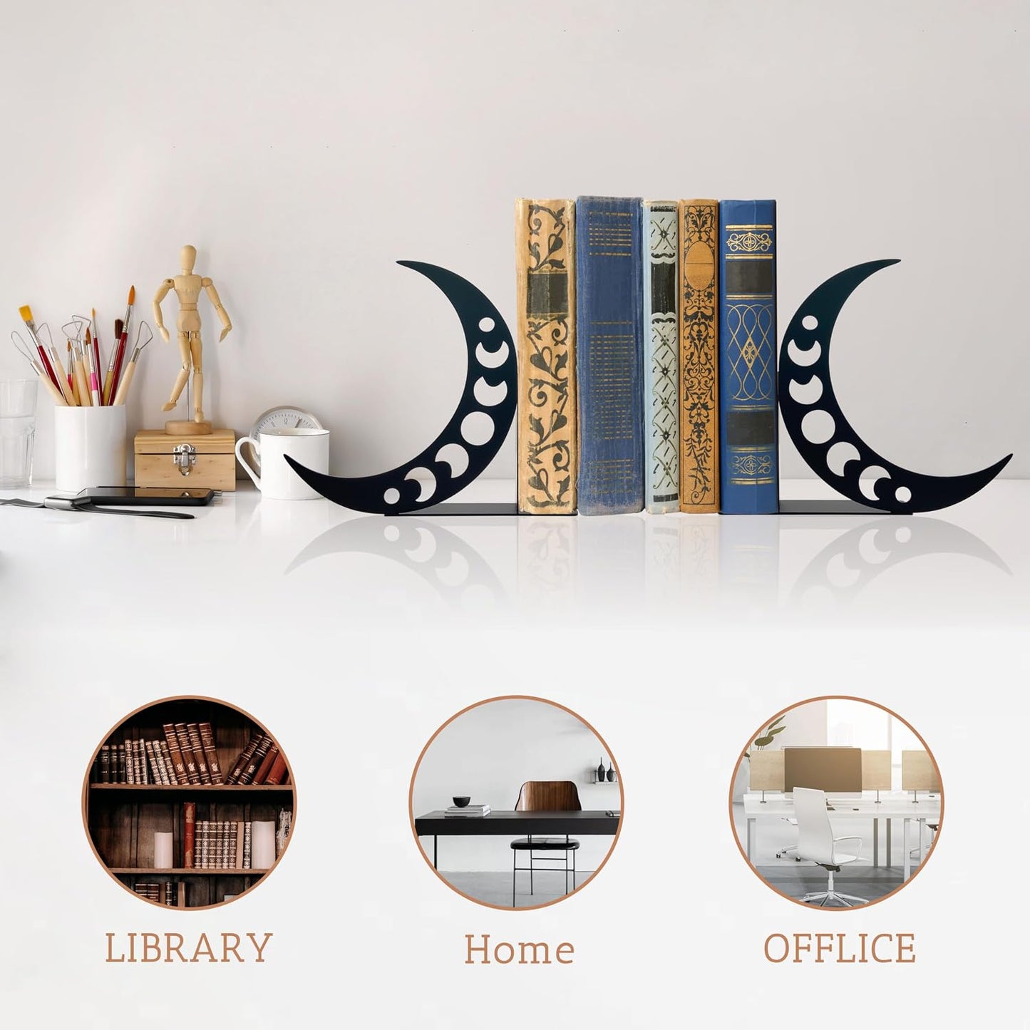 Moon Bookends Moon Phase Metal Decor Moon Book Ends