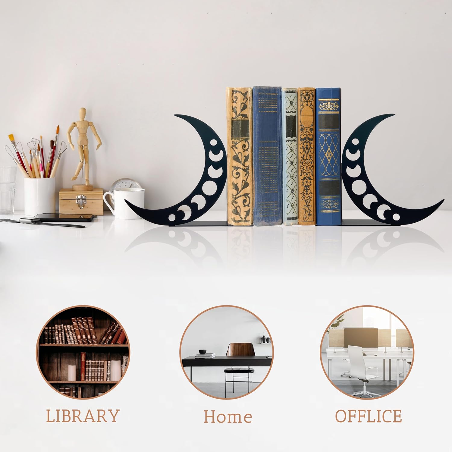 Moon Bookends Moon Phase Metal Decor Moon Book Ends