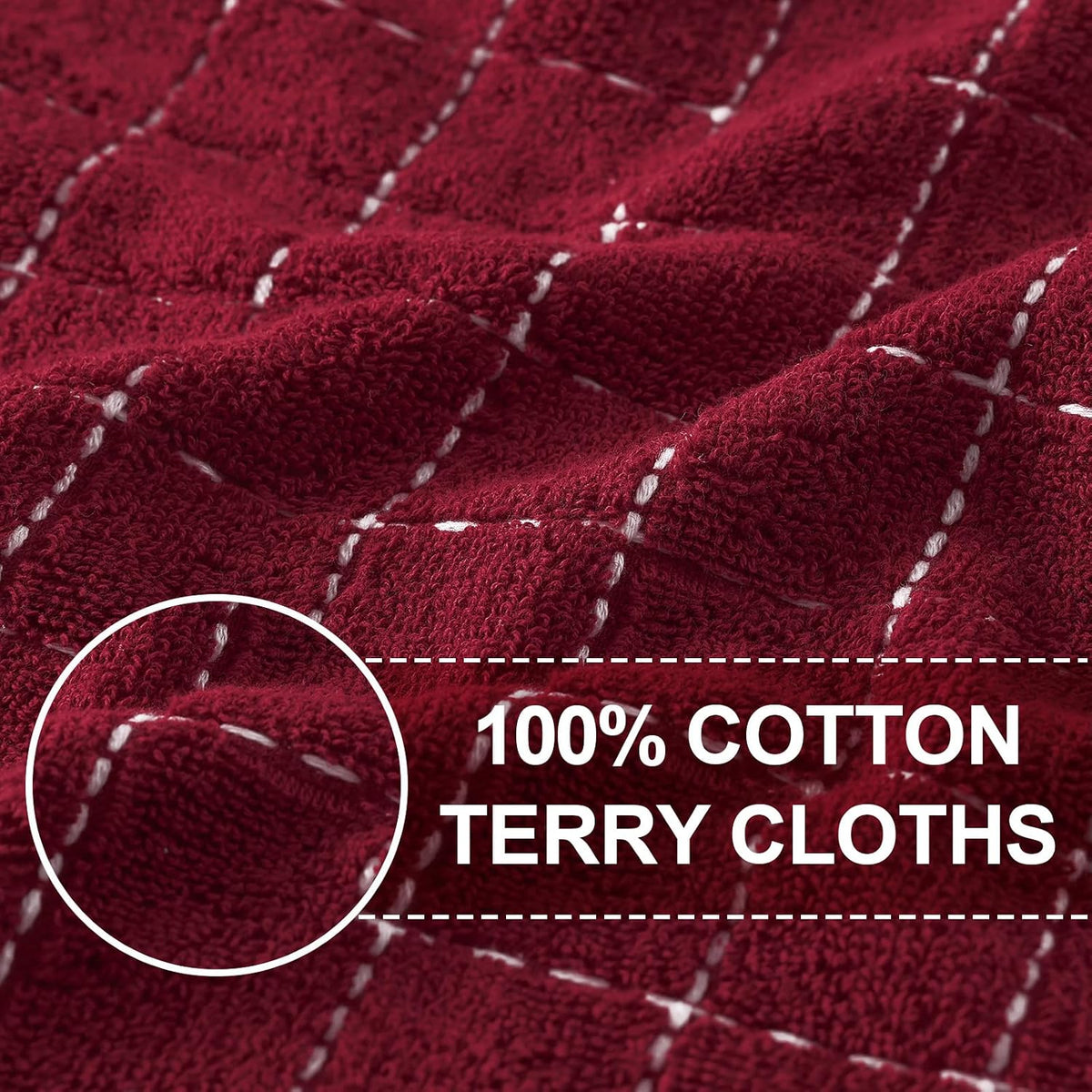 Homaxy 100% Cotton Terry Kitchen Towels, 12 Pack, Burgundy | Ultra Soft and Absorbent Dish Towels for Kitchen, Suitable