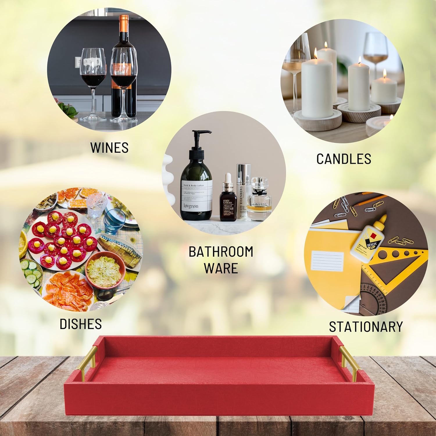 17"" x 12"" Wood Serving Tray / Red / 17 x 12 x 1.8
