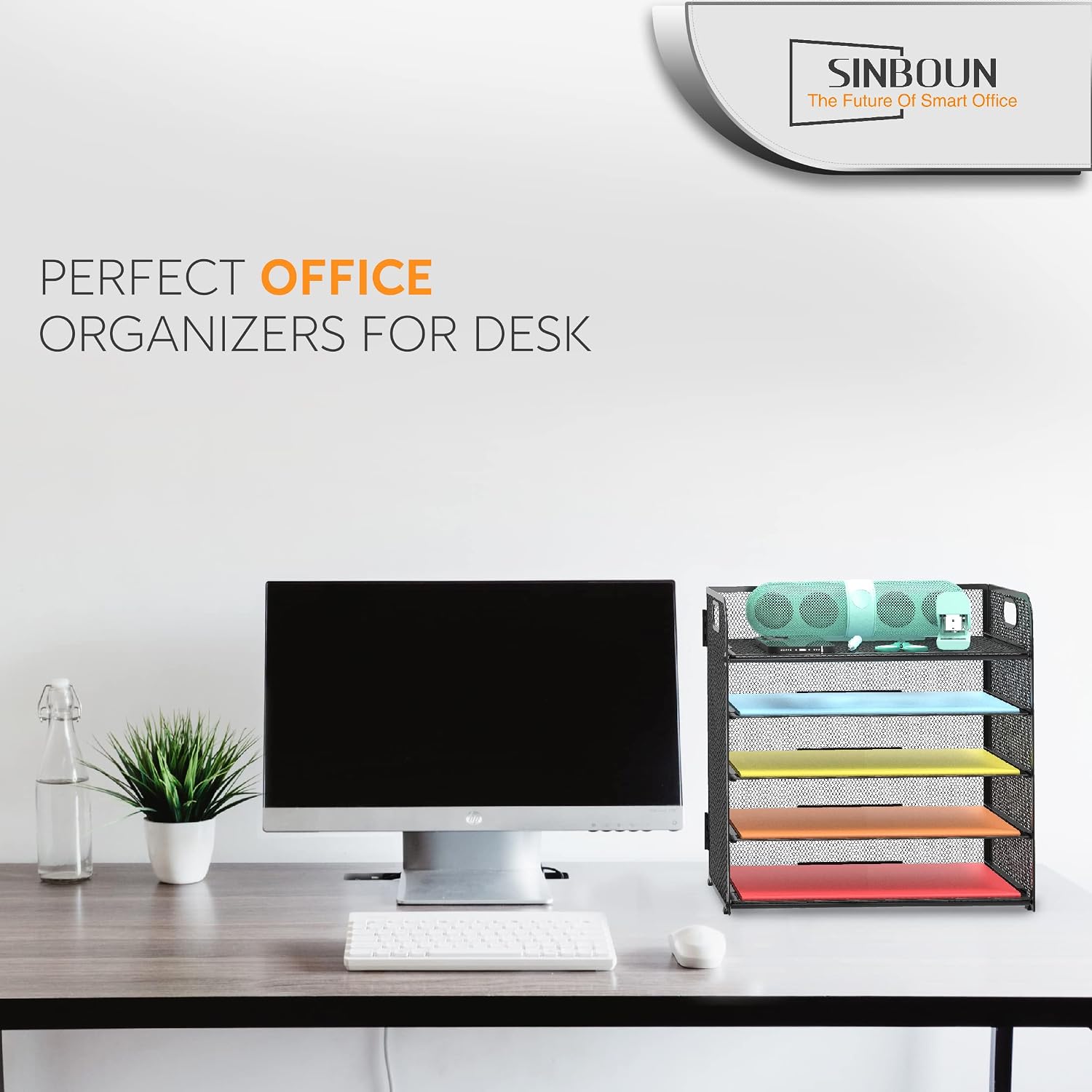 2 Pack Letter Tray 5-Tier Desk Organizer File Paper Holder with Handle, Metal Desktop Document Shelf Tray Office