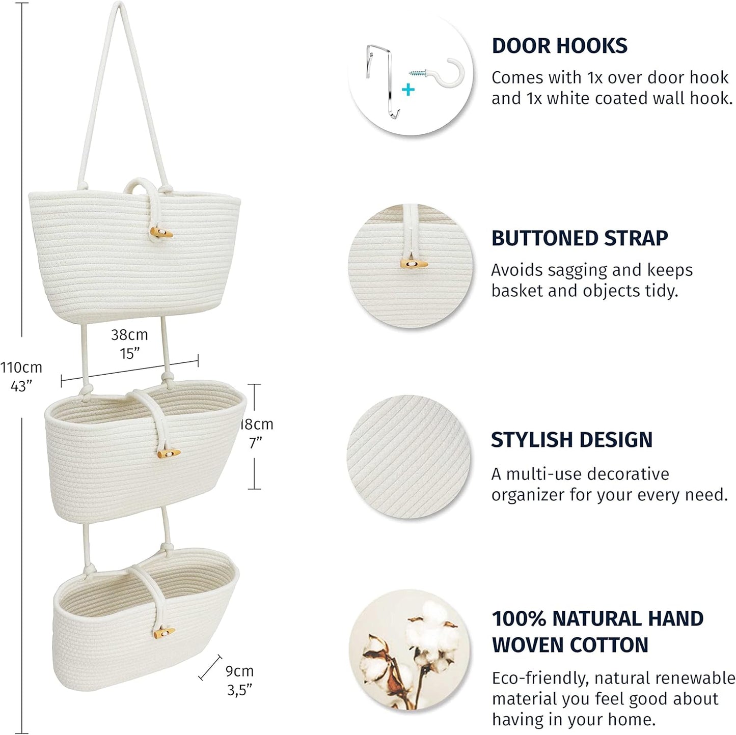 Hanging Storage Basket / Full Off-white / 3-tier