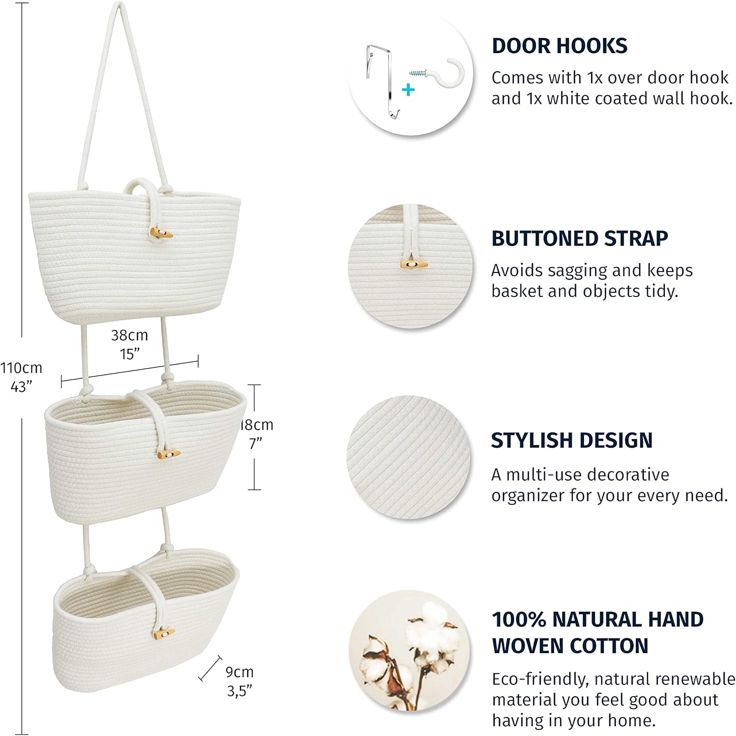 Hanging Storage Basket / Full Off-white / 3-tier