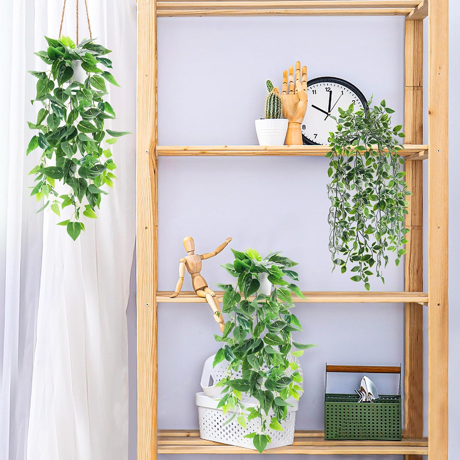 Fake Plants Hanging Faux Potted Ivy Vine Artificial Mandala Plants / Set of 4