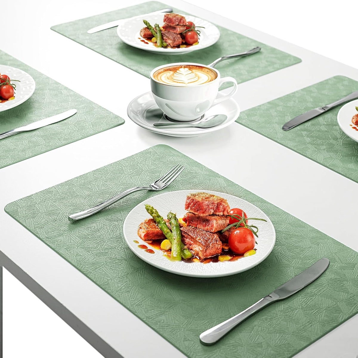 Green Plastic Placemats Set of 12, Faux Leather Waterproof Table Mats | Green Vinyl place mats,Wipeable and heat