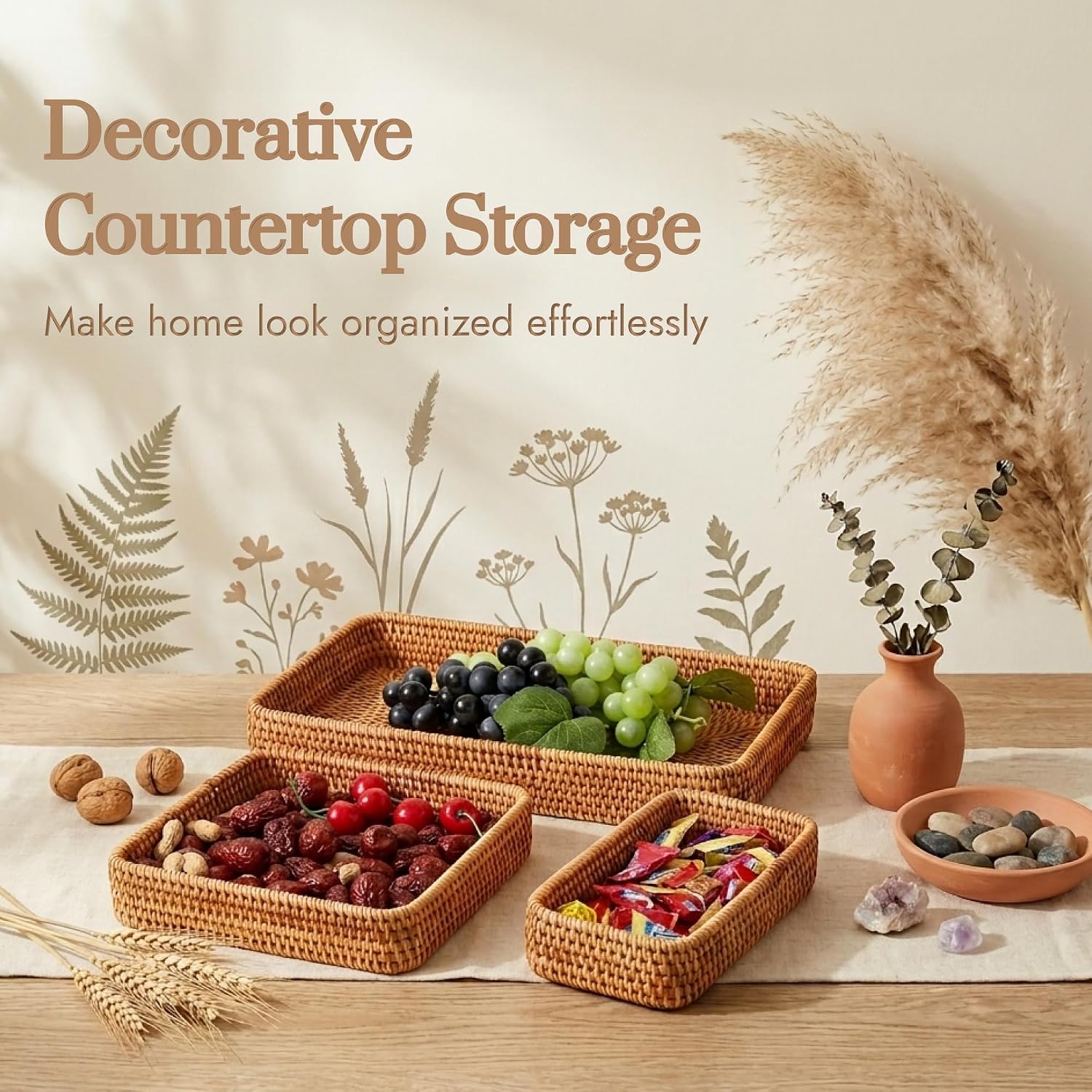 Rattan Serving Tray / Natural / Set of 3