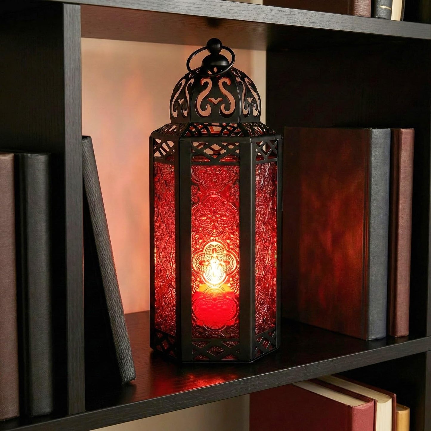 Vela Lanterns Decorative Indoor Moroccan Candle Holder, Red, M, 2-Pack | Gothic Dark Academia Decor, Whimsigoth