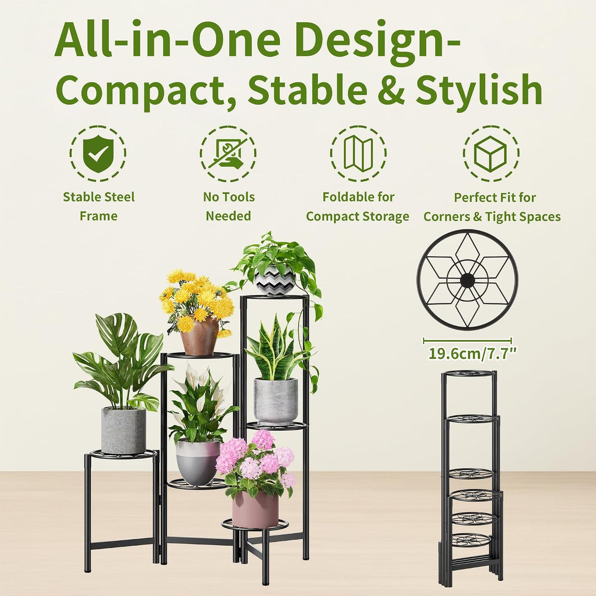 6 Tier Metal Plant Stands Outdoor Indoor, Heavy Duty Flower Pot Holder Potted Display Rack Shelf, Tall Corner Plant