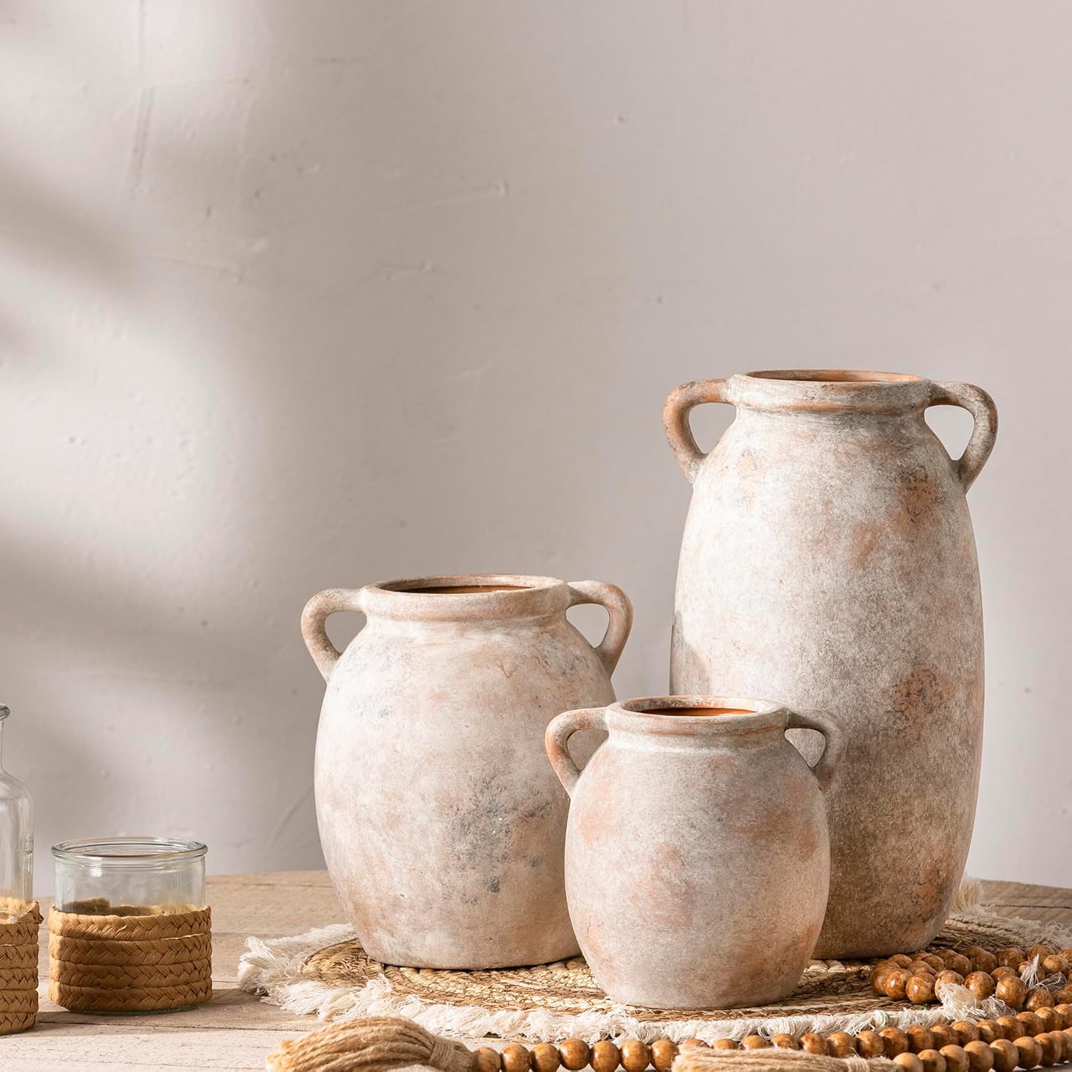 Ceramic Flower Vase Farmhouse Rustic Vase Decorative Pottery Vases / Terracotta / 7.6 Inch