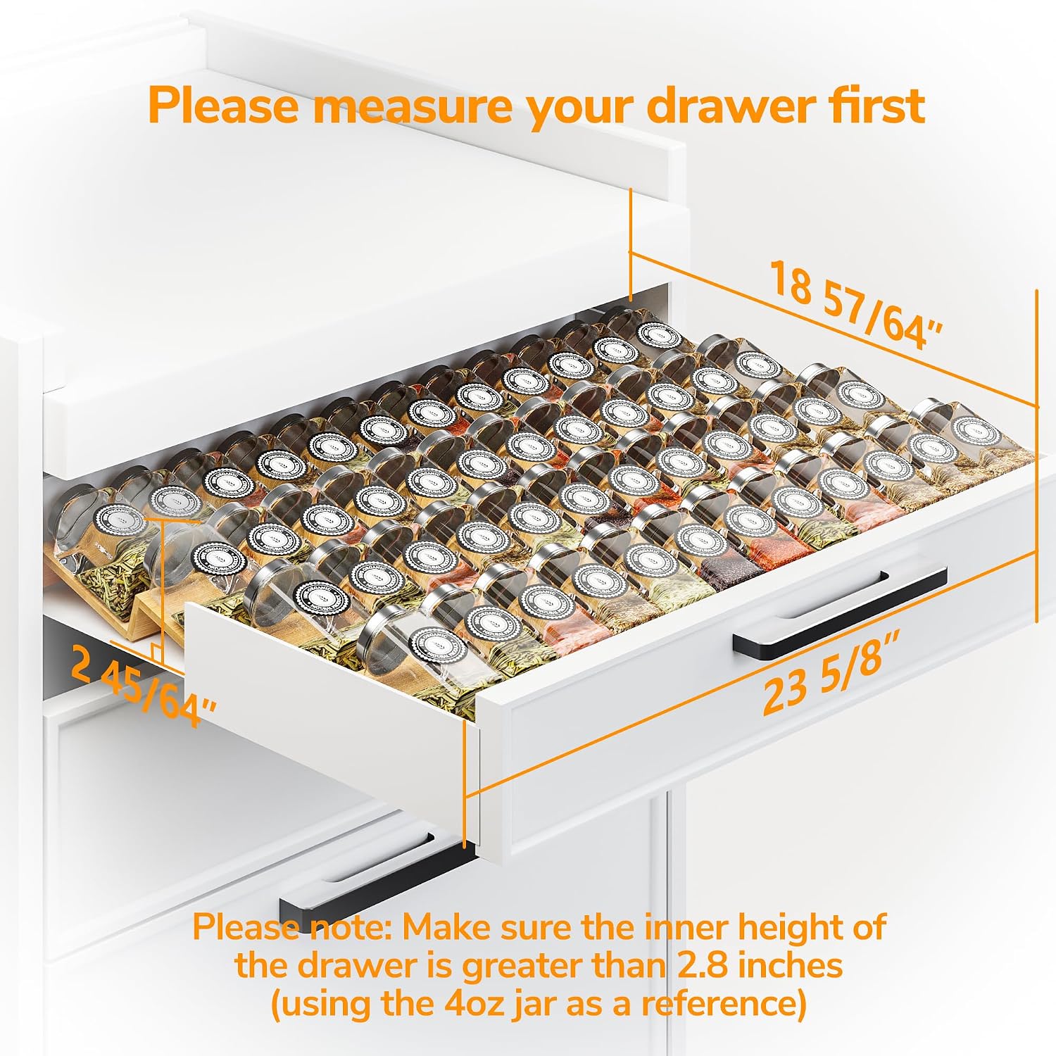 AMBIRD Bamboo Spice Drawer Organizer with Non-slip Mat,4 Tier - 2 Set Jar Spice Rack Tray From 12''to 24'',Hold up 48