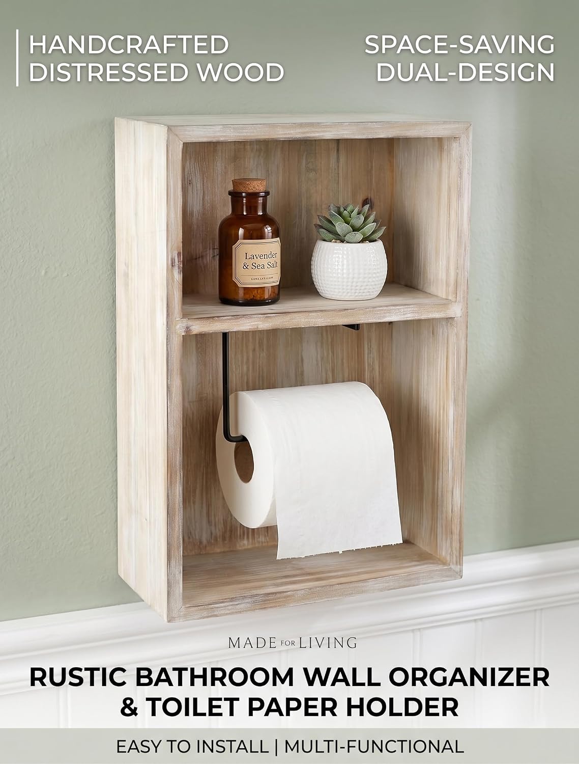 Wall Mount Toilet Paper Holder, Decorative Tissue Paper Roll Dispenser Floating Shelf, Recessed Cubby Box Bracket