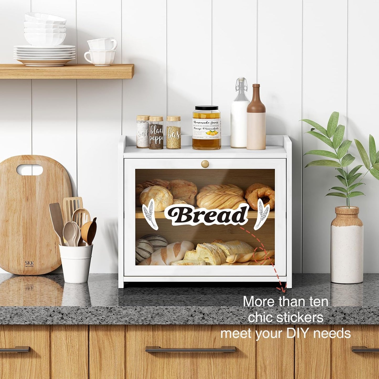 Goozii White Double Layer Bread Box for Kitchen Countertop, 2 Tier Counter Breadbox for Homemade Bread, Large Bread