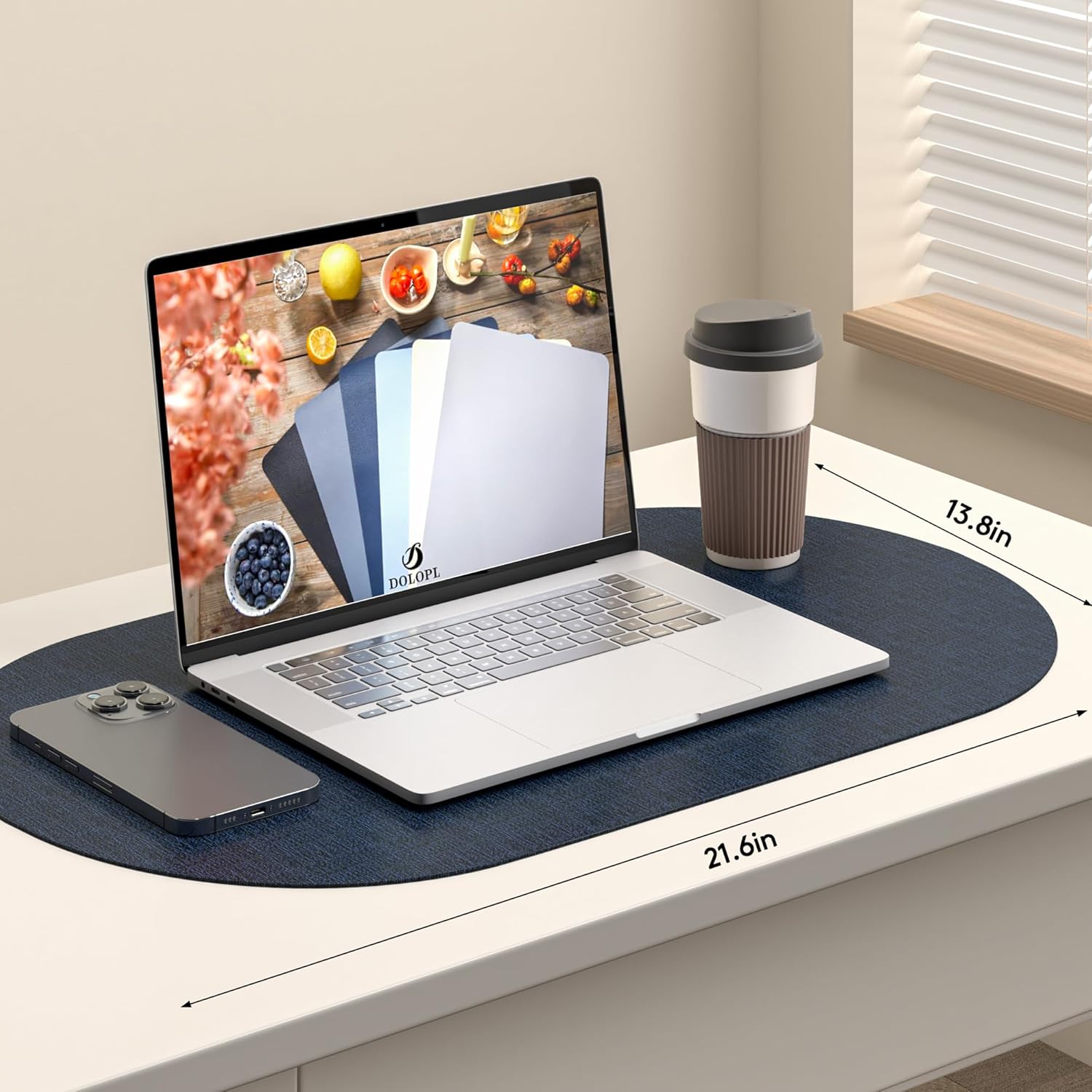 DOLOPL Oval Placemats Set of 6, Navy Blue Faux Leather Table Place Mats | Reversible, Wipeable & Washable, Heat