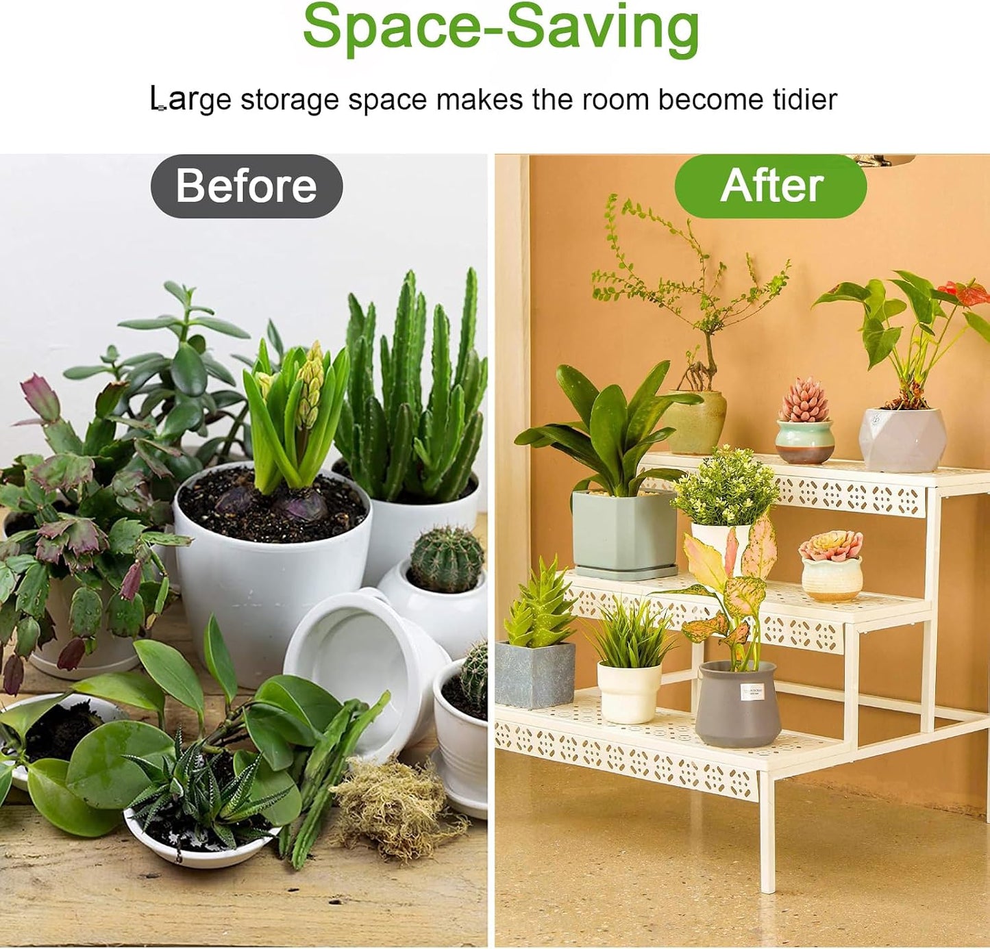 aboxoo 3-Tier Rectangular Metal Plant Stand, Ladder Flower Pot Rack | Rectangular heavy-duty frame,Indoor/outdoor
