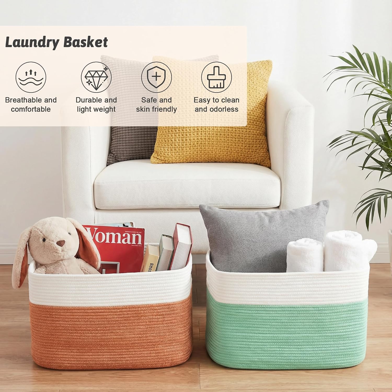 Rectangle Woven Baskets for Storage / Orange / 30L