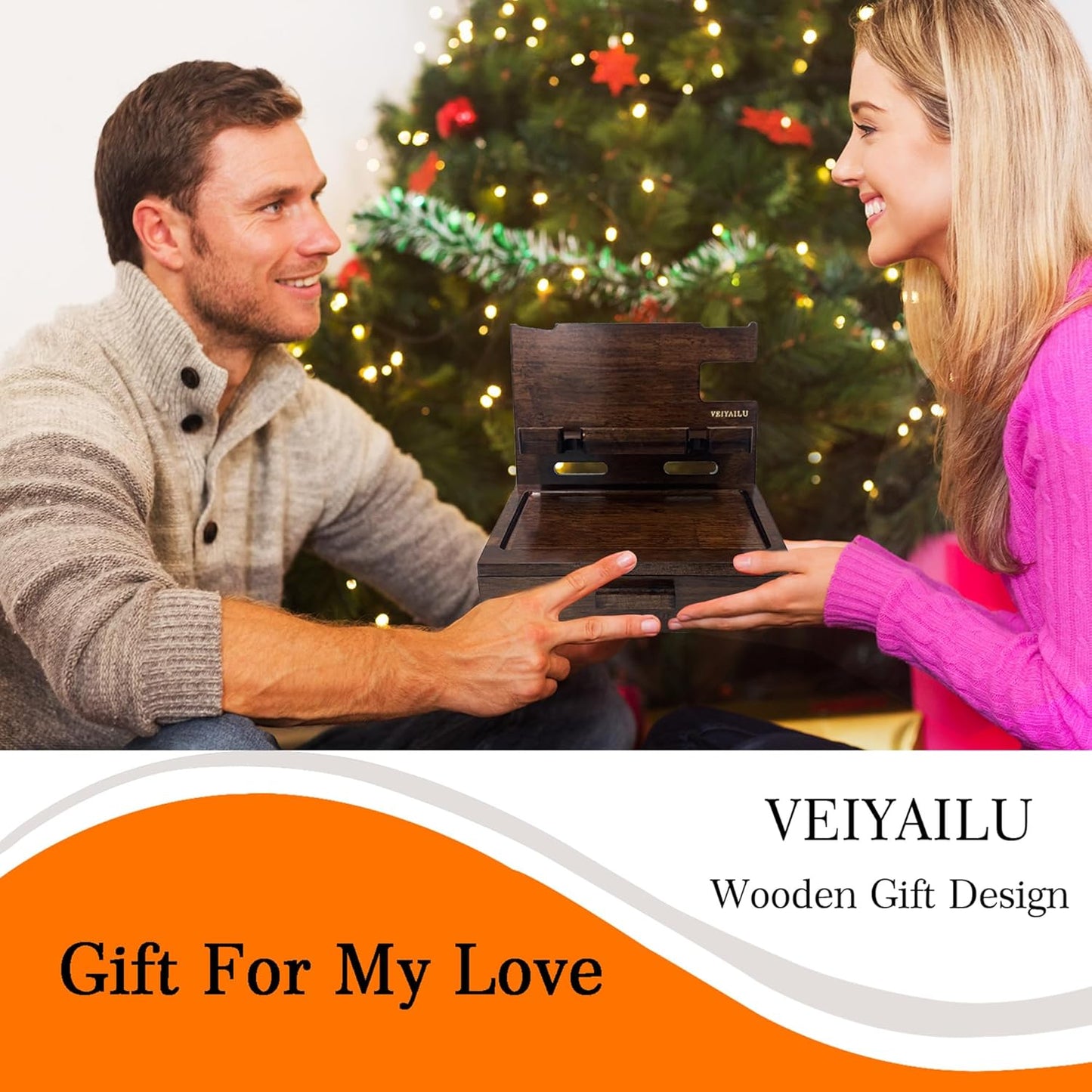 Gifts for Men Women Husband Son Boyfriend Him Nightstand Organizer Wood Phone Docking / Walnut