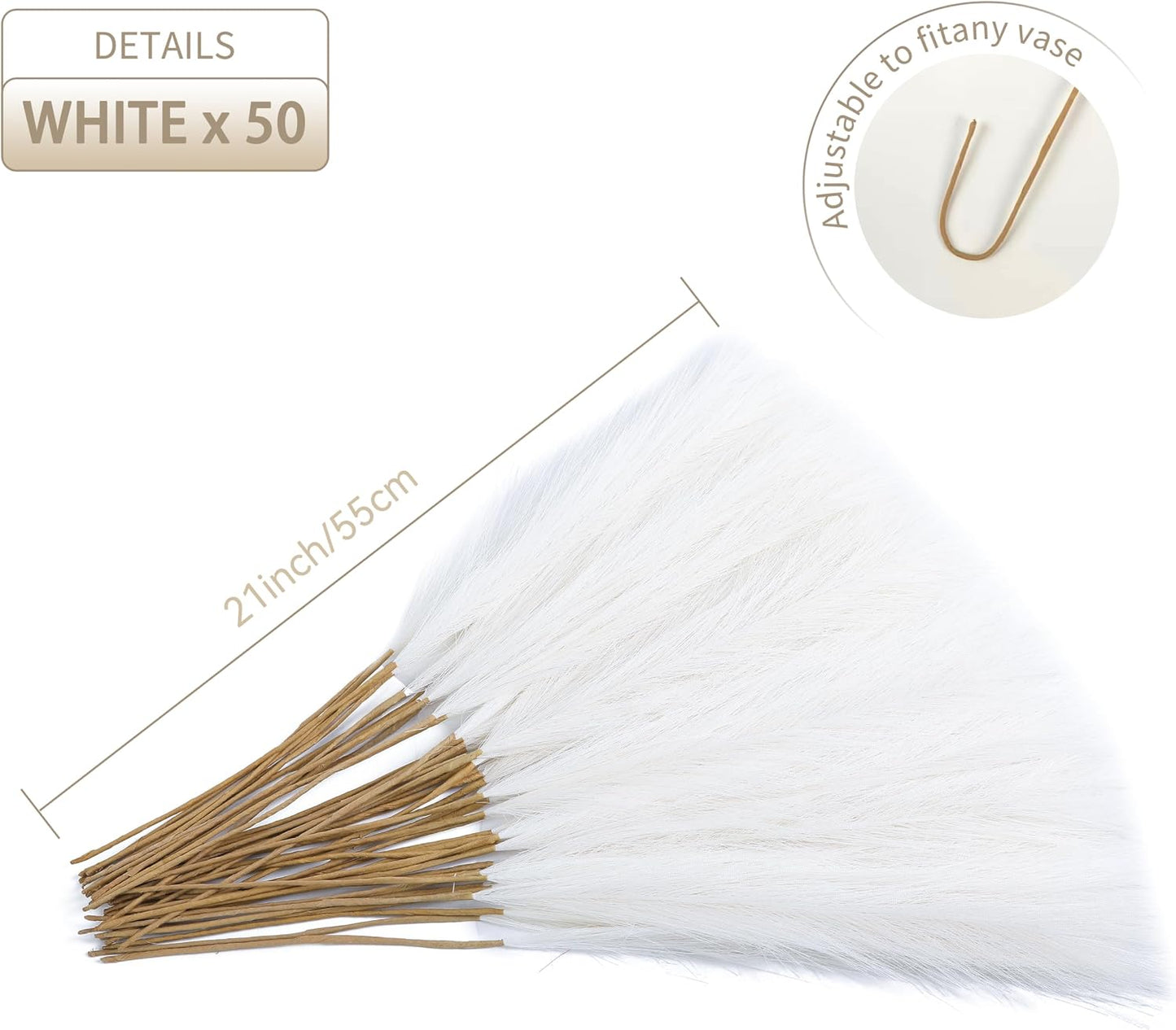 Faux Pampas Grass Decor Short Artificial Pampas Grass for Boho Home / Cream White / Set of 50