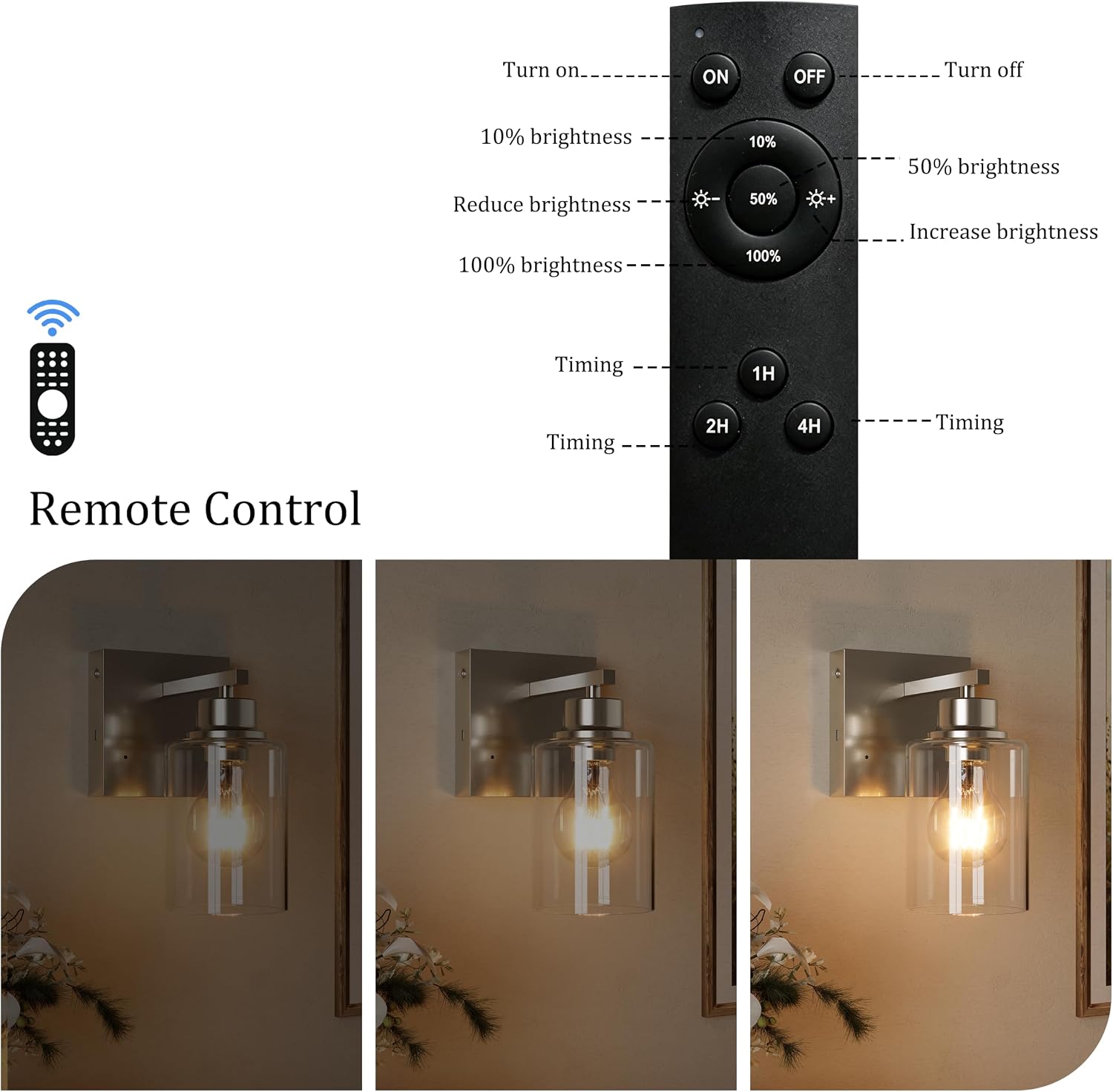 Rayogale Wireless Battery Operated Wall Sconce Set of 2 with Remote Control | Nickel Dimmable Rechargeable Wall Lights