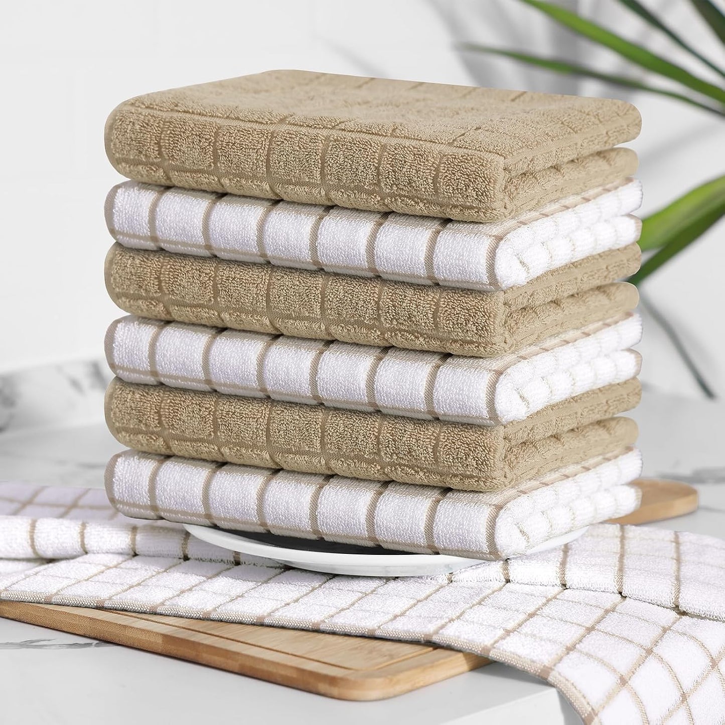 Homaxy Large Premium Cotton Kitchen Towels 16"x 28", 6 Pack, Tan | Natural Ring Spun 390 GSM Dish Towels, Super