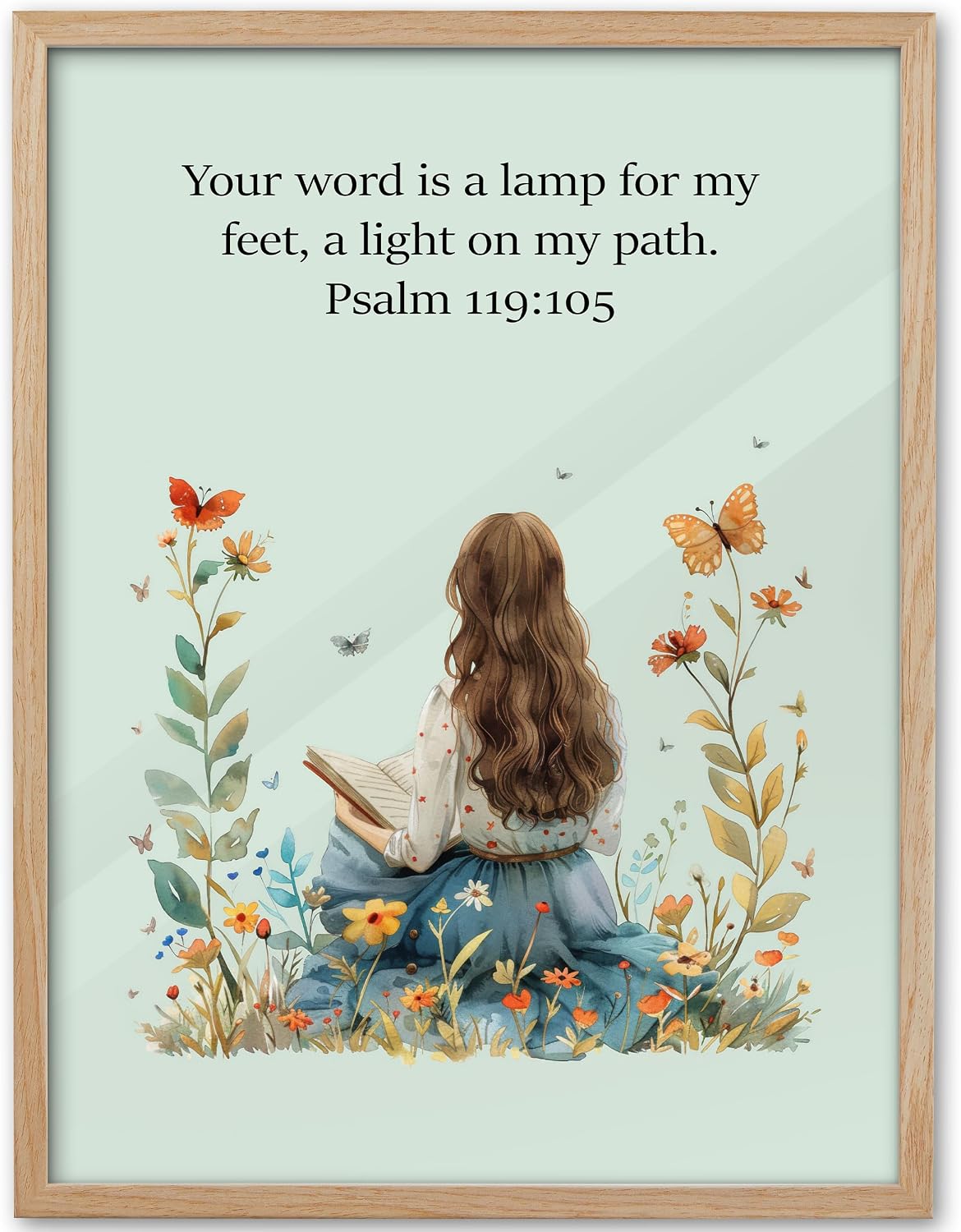 KensTro 12x16 Oak Framed Psalm 119:105 Christian Wall Art