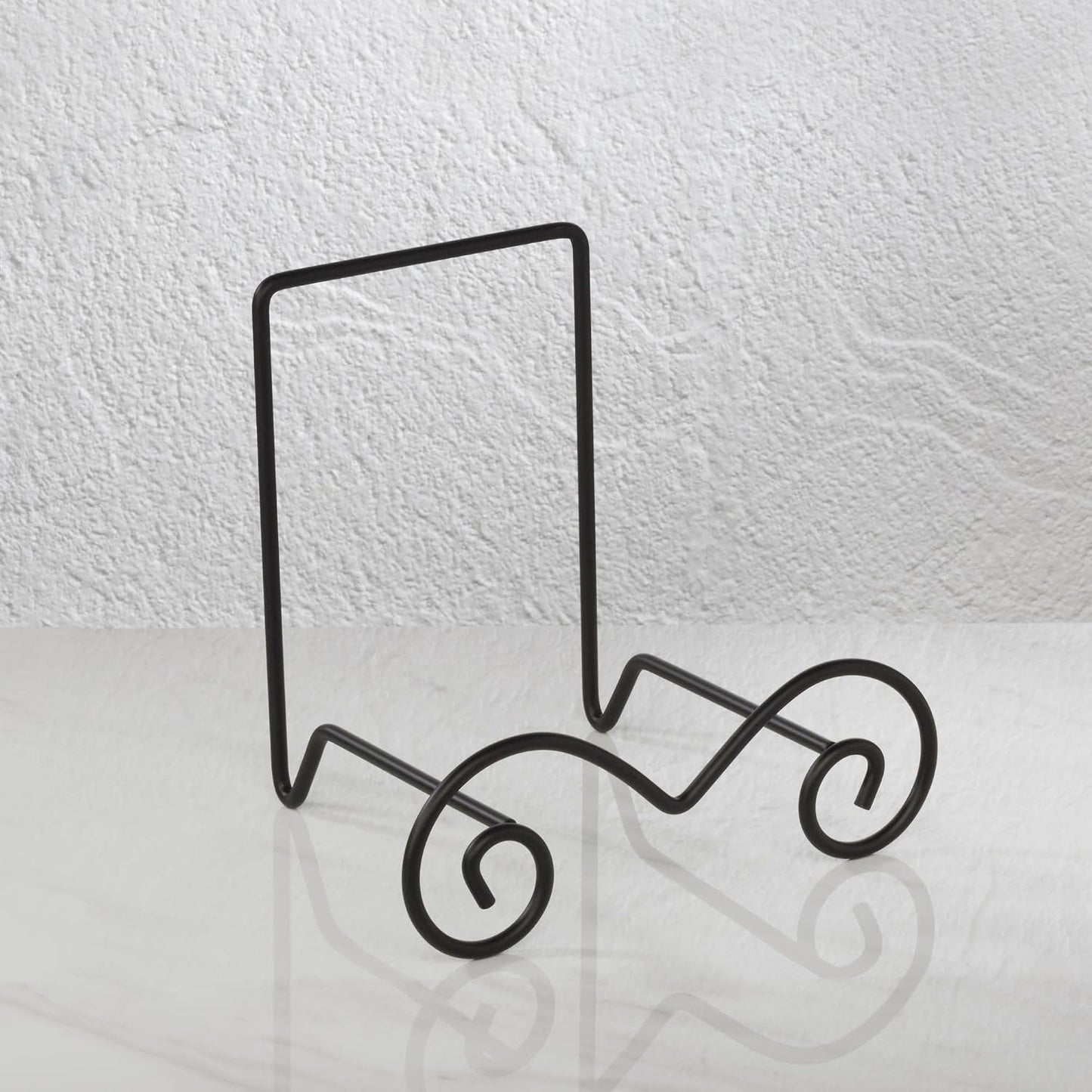 TRIPAR Large Square Black Wire Easel, Metal Finish (7.7-Inch Depth) - Tabletop Display - Handcrafted Scroll Designs for