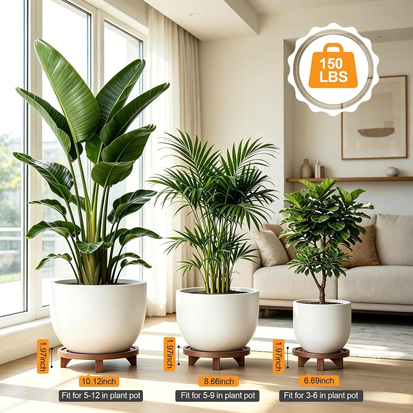 Wood Round Pedestal Riser 6.69/8.66/10.23" Solid Wooden Plant Stool & Pot Holder / Set of 3