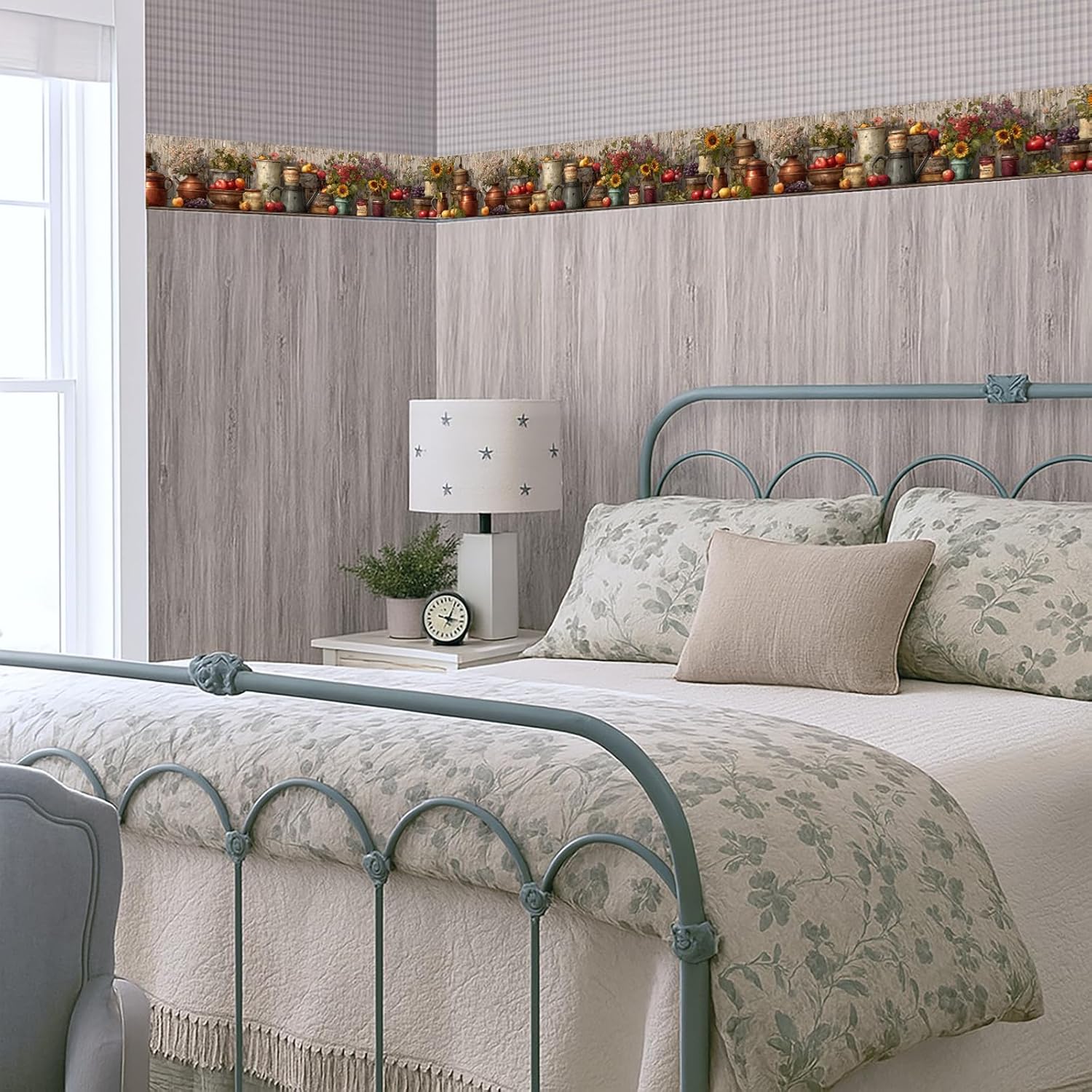 Wall Border Peel and Stick Rustic Fall Pumpkin Sunflower Mason Jar Wallpaper / Harvest Jar / 196 x 4