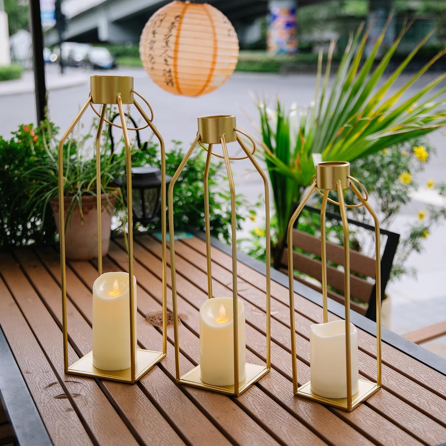 HPC DECOR Modern Farmhouse Lantern Decor- 22''19''16''Tall Large Gold Metal Candle Lanterns for Home Decor-Lanterns