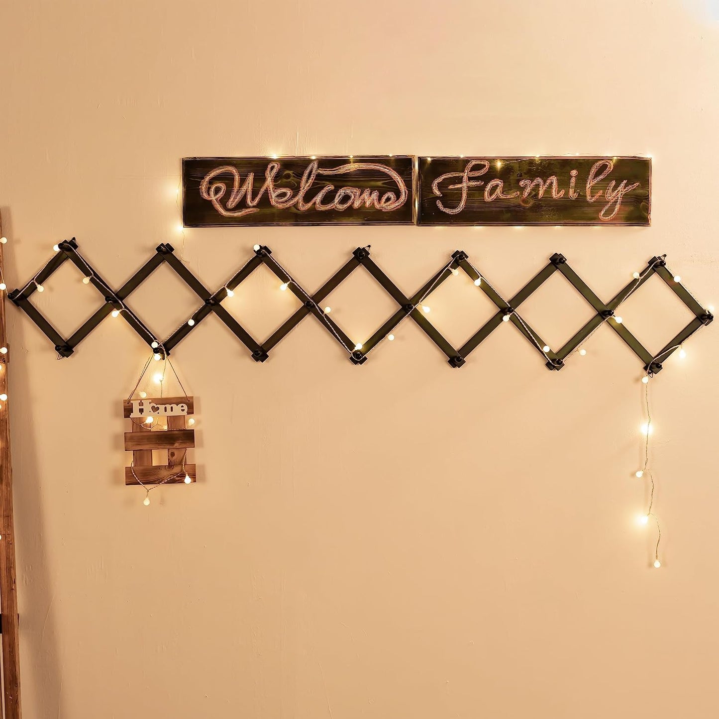 SKOLOO Accordion Wall Hanger with 22 Hooks, Modern Expandable Coat Rack Hat Rack for Wall, Solid Wooden, Dark Walnut