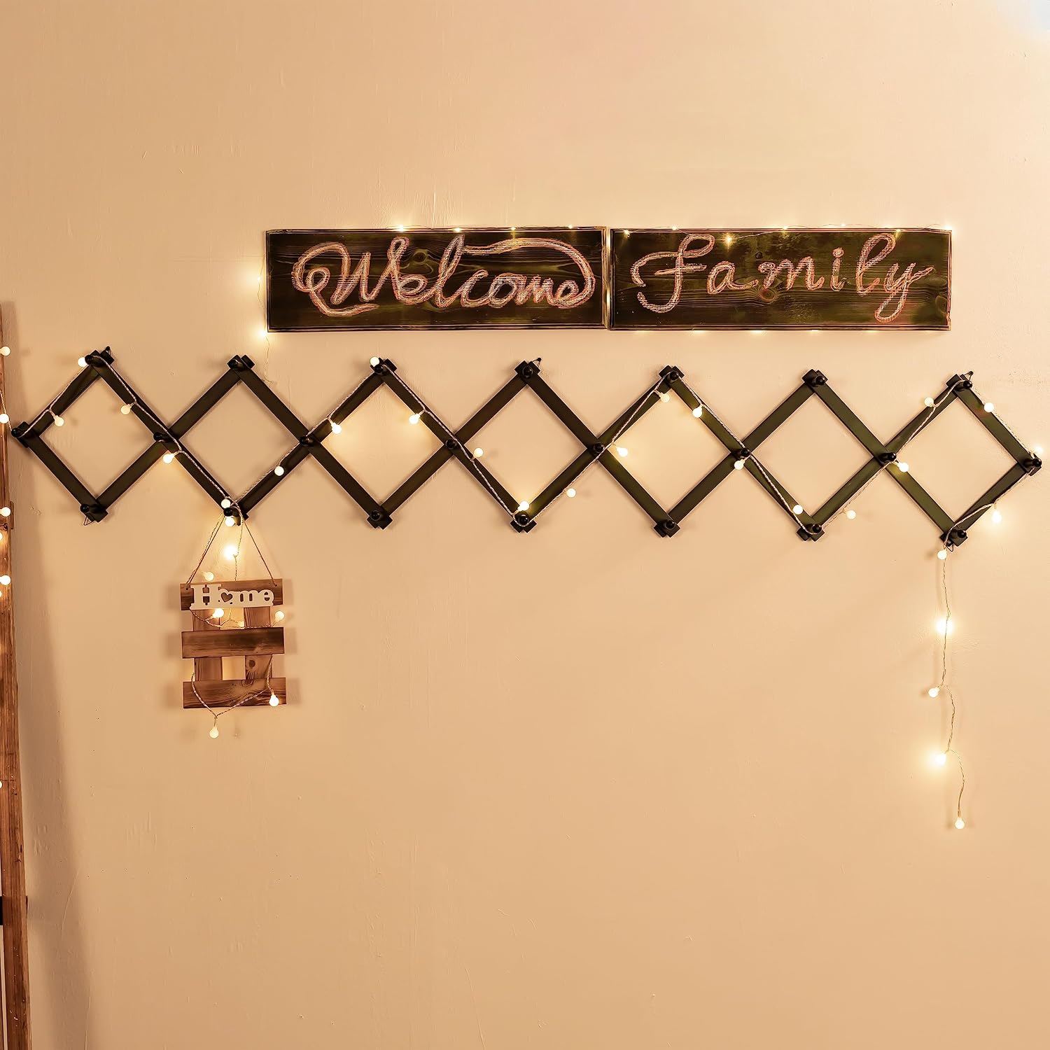 SKOLOO Accordion Wall Hanger with 22 Hooks, Modern Expandable Coat Rack Hat Rack for Wall, Solid Wooden, Dark Walnut