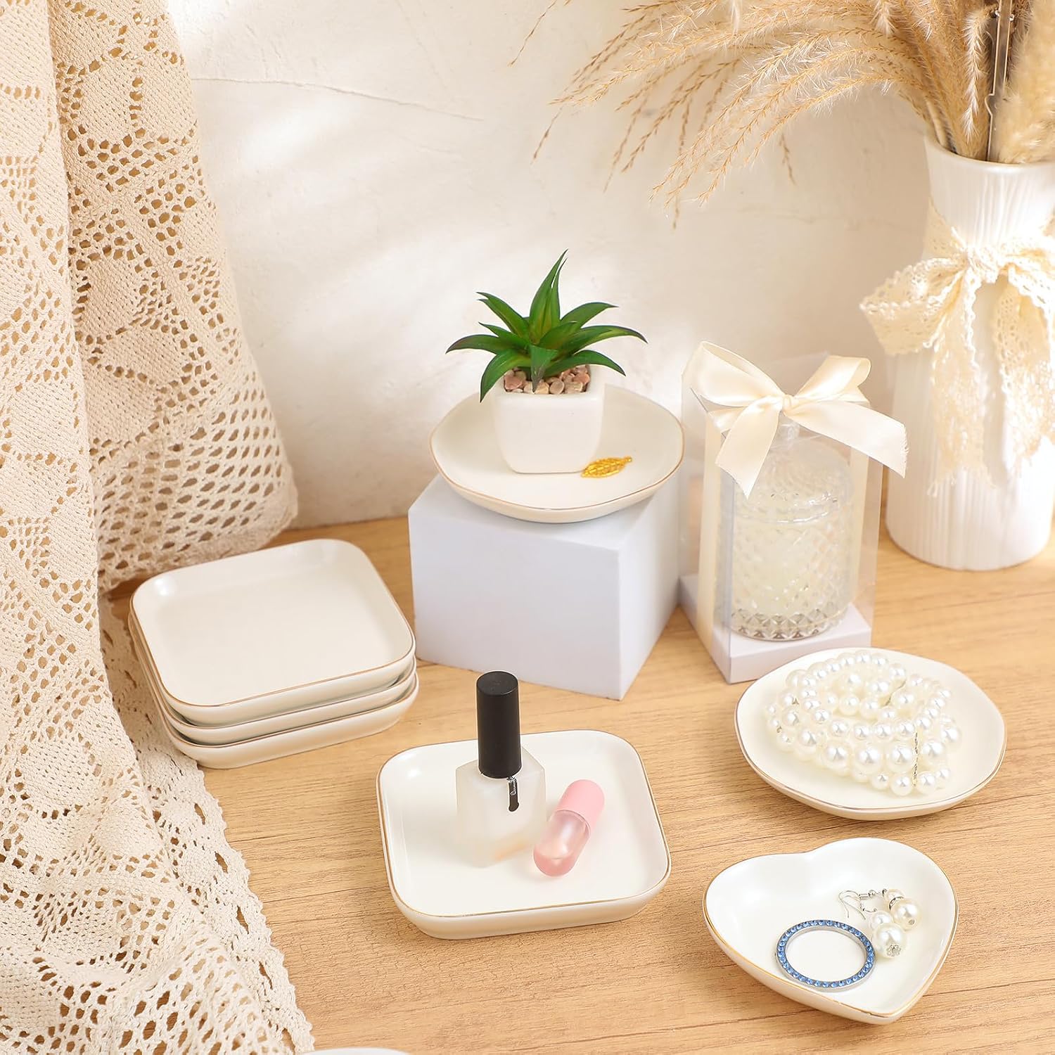Ceramic Jewelry Tray in Ring Dish Bulk Decorative Trinket Dish for Bridal / 4.5 Inch / Set of 12
