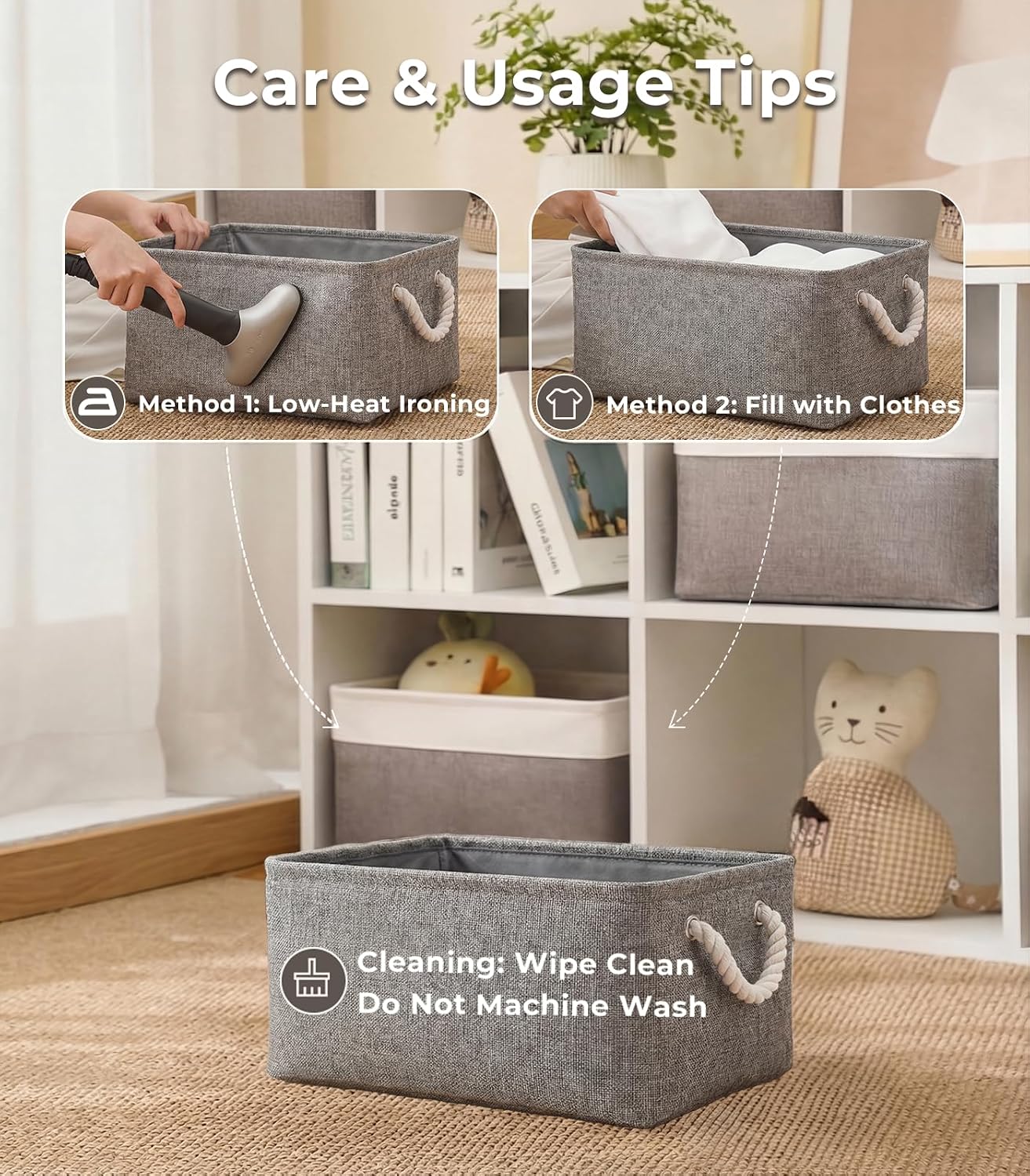 Storage Bins / Small Storage Baskets for Organizing / Grey / 9 x 5.2 / Small -11.8lx7. H