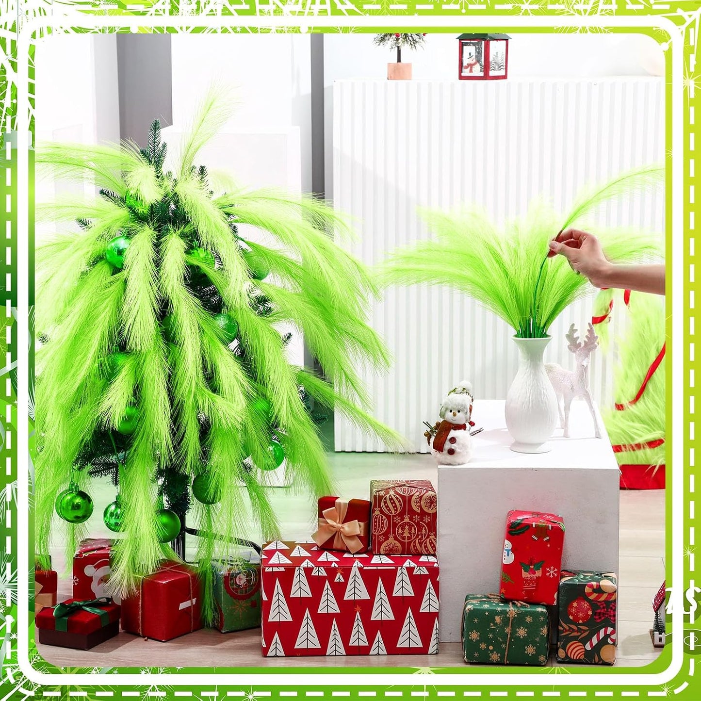 Lime Christmas Tree Topper Artificial Xmas Tree Picks 21.6" Fluffy Christmas / Green / Set of 20