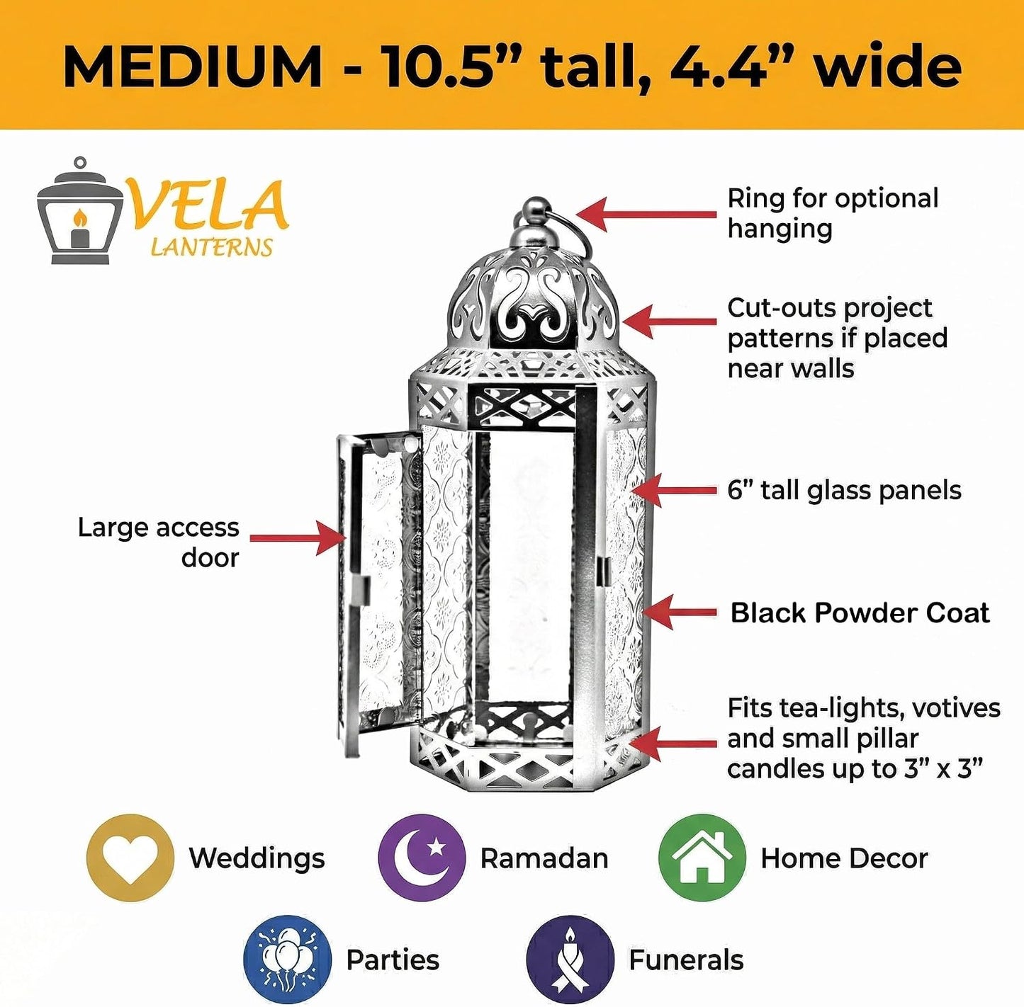 Vela Lanterns Decorative Indoor Moroccan Candle Holder, Red, M, 2-Pack | Gothic Dark Academia Decor, Whimsigoth