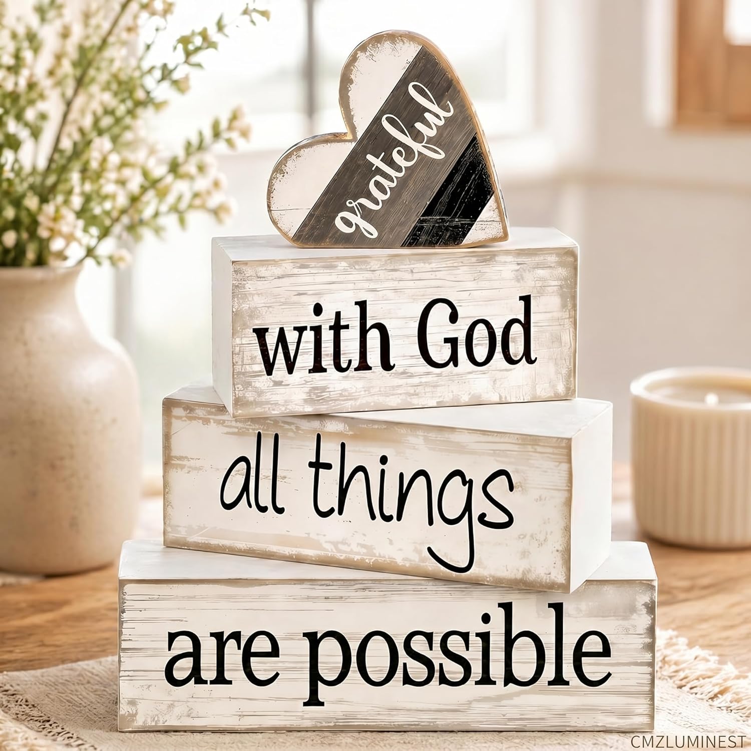 Religious Wooden Farmhouse Tiered Tray Decorations / Faith / Set of 4