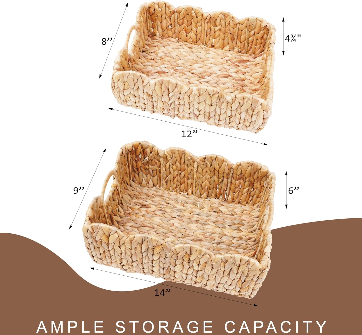 Scalloped Edge Wicker Storage Basket / Set of 2