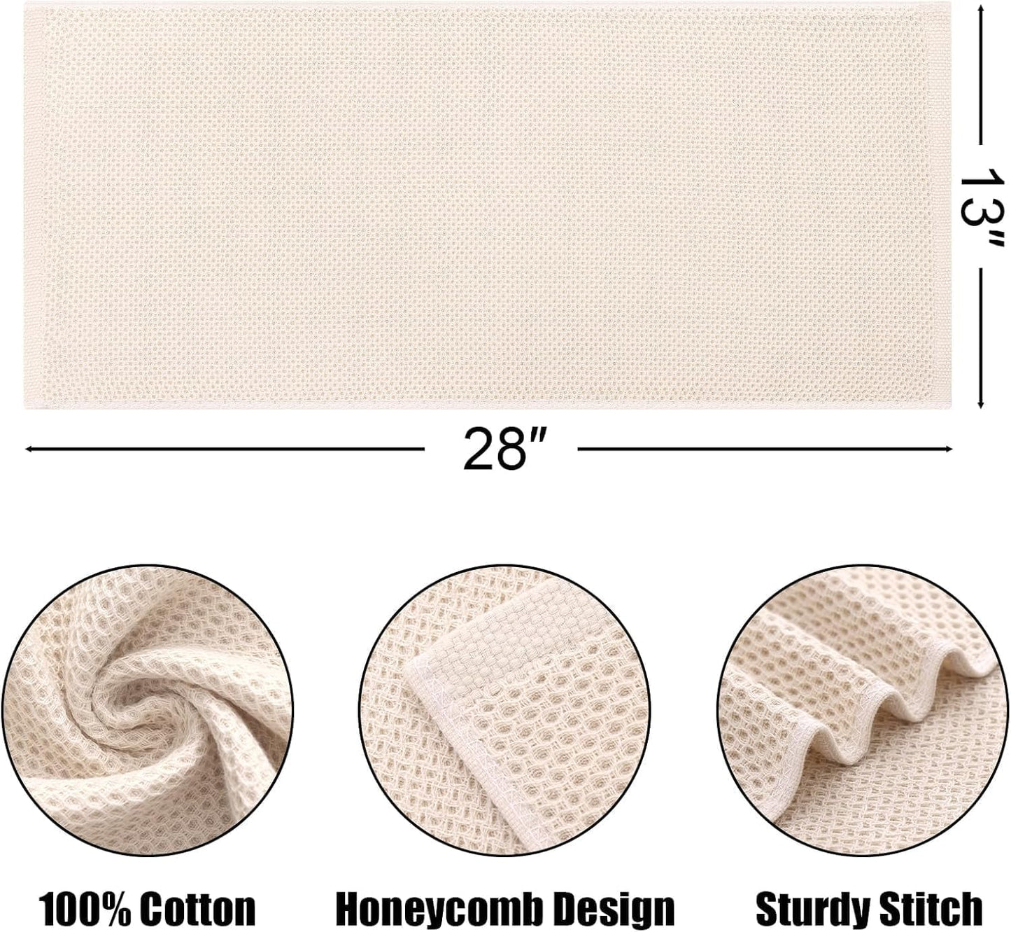 Kitinjoy 100% Cotton Waffle 12-Pack Kitchen Towels, 13" x 28", Beige | Super Soft, Ultra-Absorbent, Fast Drying