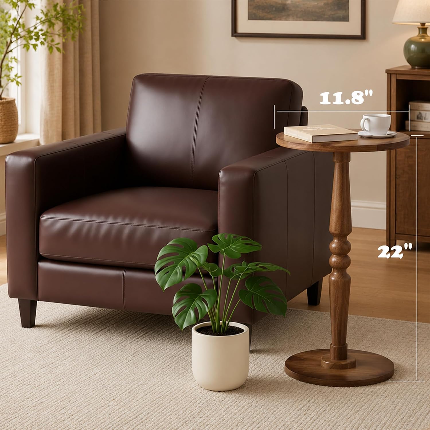 Wood Side Table End Table / Walnut Brown