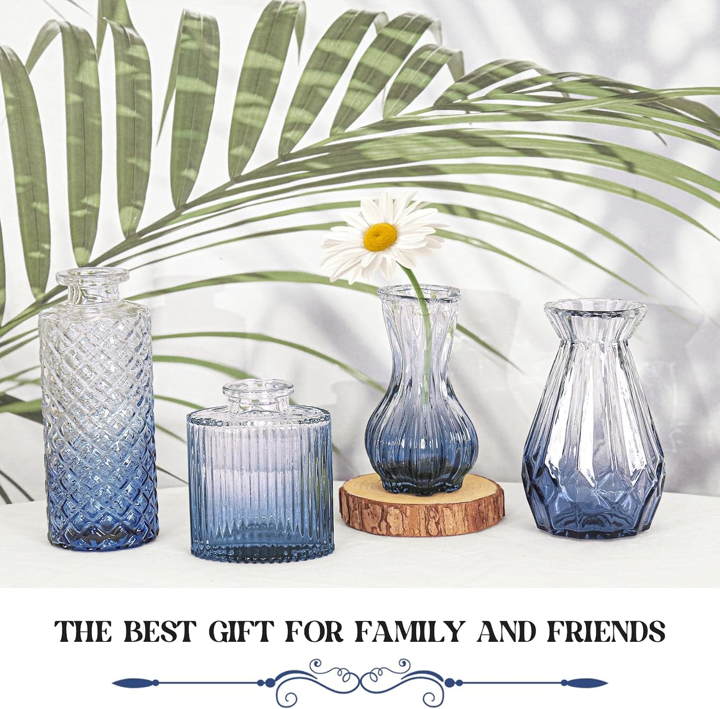 Glass Bud Vase Set / Ombre Blue / Set of 4