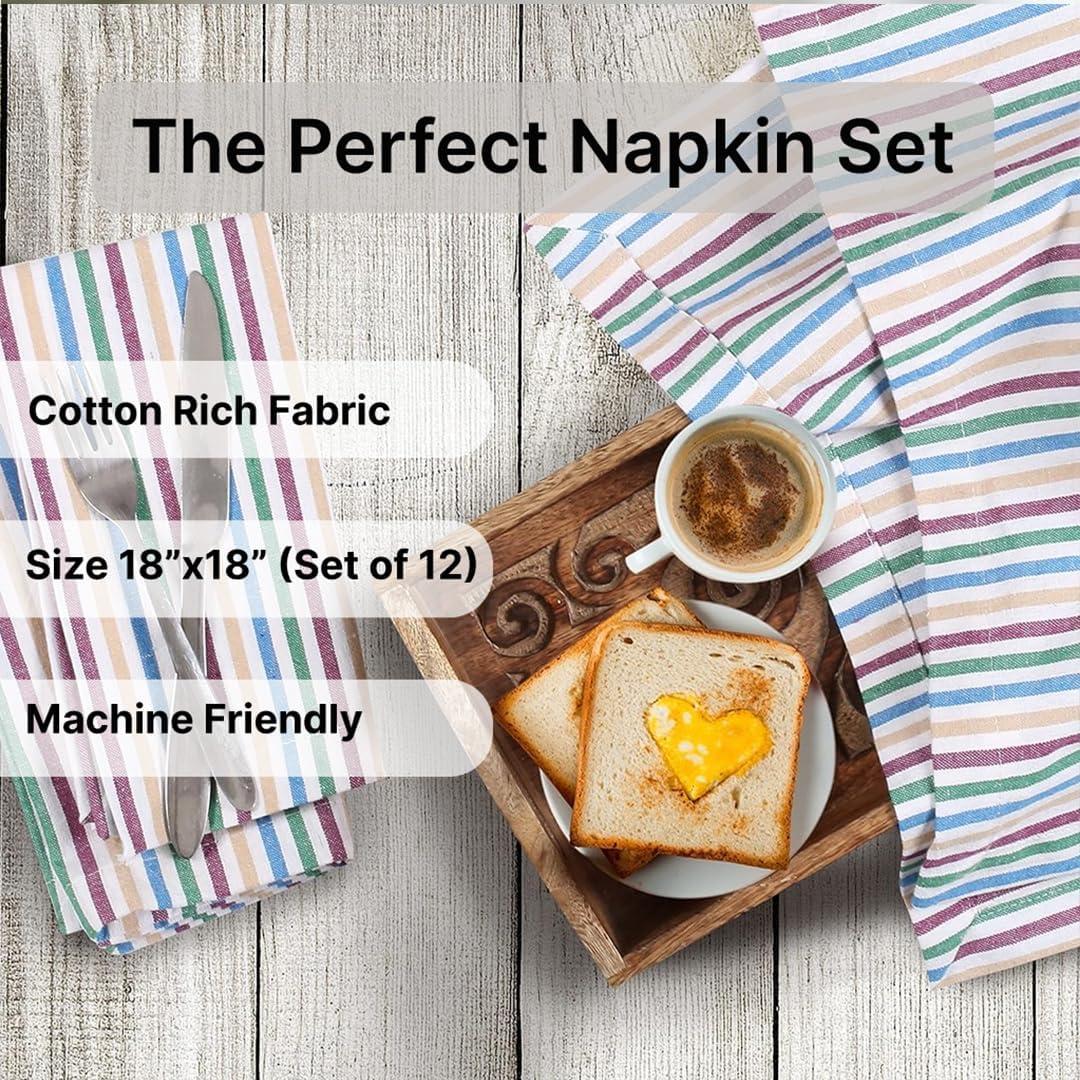 LFH Home 100% Cotton Cloth Salsa Napkin Set of 12 Washable Soft Durable Striped Napkins for Dining Wedding Parties &
