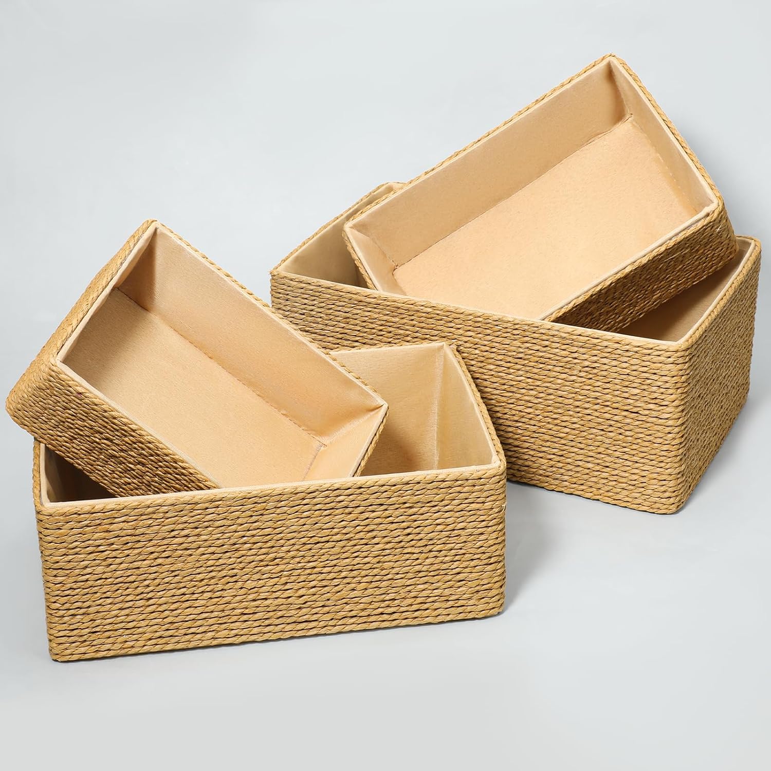 Wicker Storage Basket Hand Woven Paper Rope Storage Baskets Decorative Fruit Basket / Set of 4