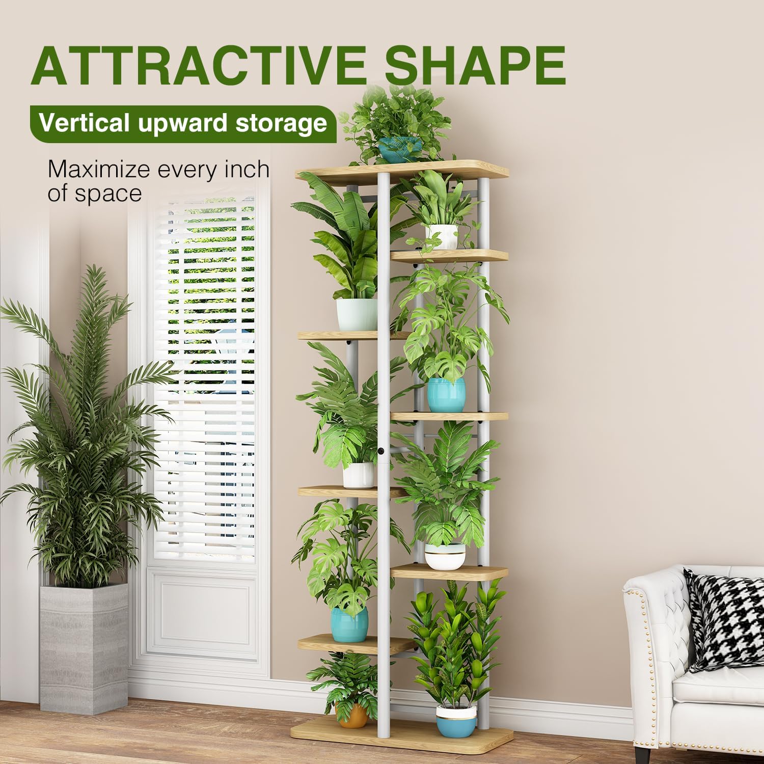 LINZINAR Plant Stand Indoor 4 Tier Metal Corner Tall Flower Shelf | Plant Rack for Multiple Plants, Tiered Flower Plant