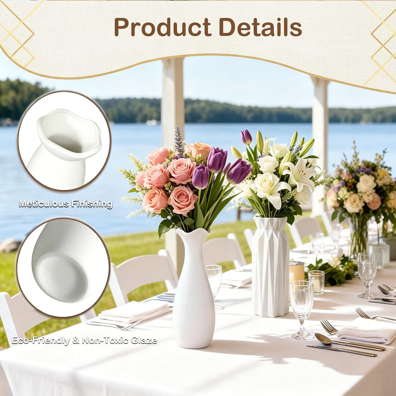 10-Piece Ceramic Vases Set / White / 8 Inch