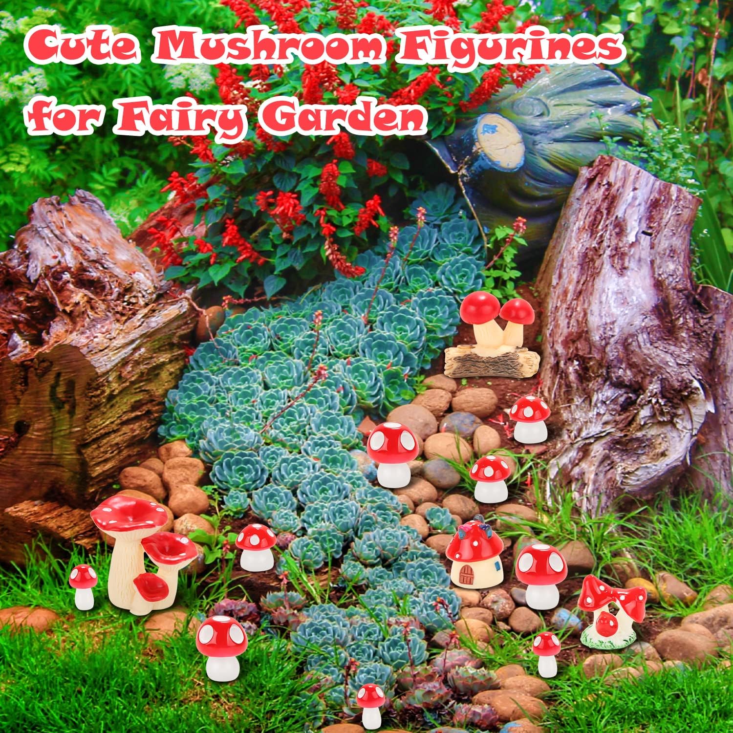 Mini Mushrooms Figurines Tiny Resin Mushroom Decor for Fairy Graden Craft Fake / Red / Set of 65