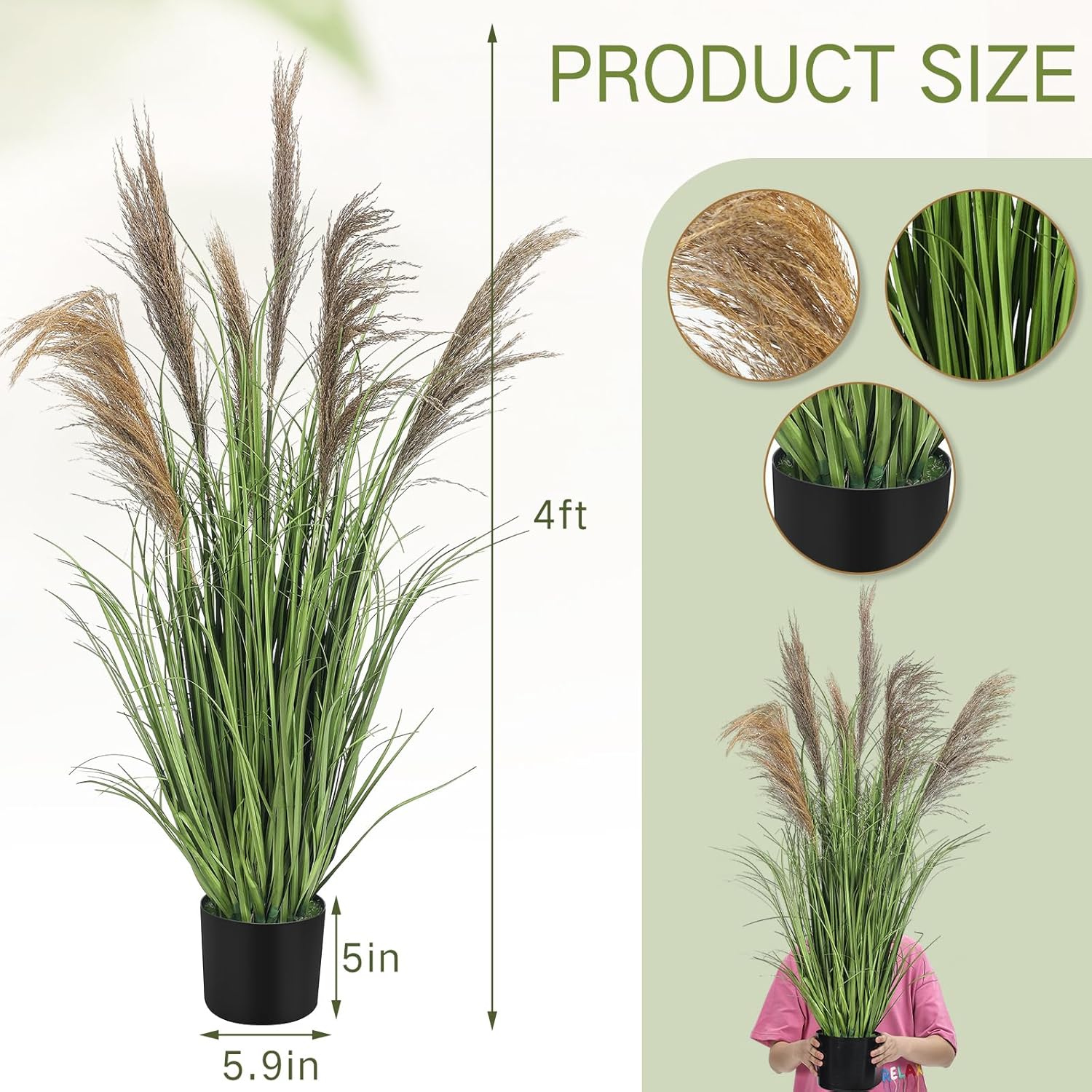 Pampas Grass Potted Plants Tall Artificial Grass Potted Artificial / 4 Ft / Greeny / Set of 2