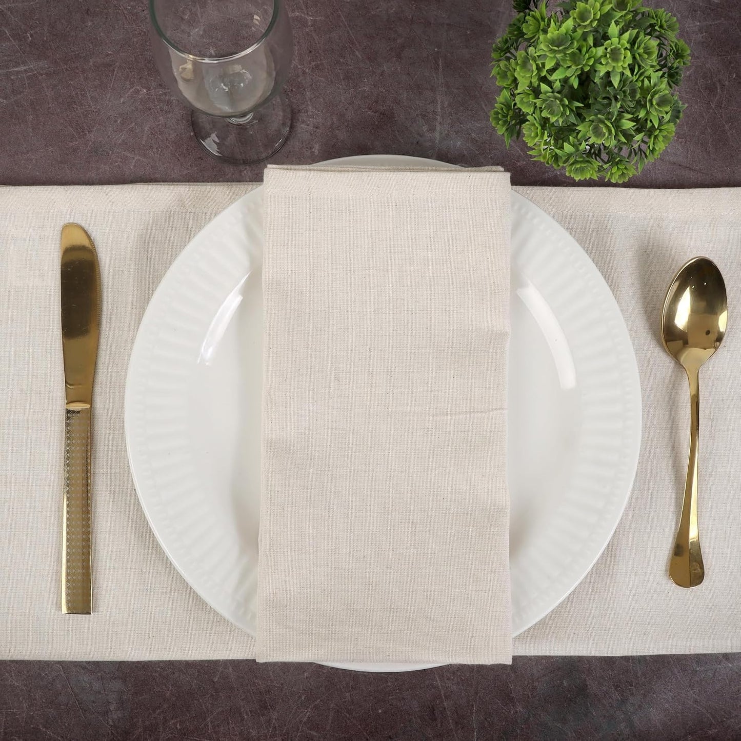 FINGERCRAFT Cloth Napkin, Cotton Linen, Set of 12, 20x20 inch, Ivory | Mitered, premium quality, soft, absorbent