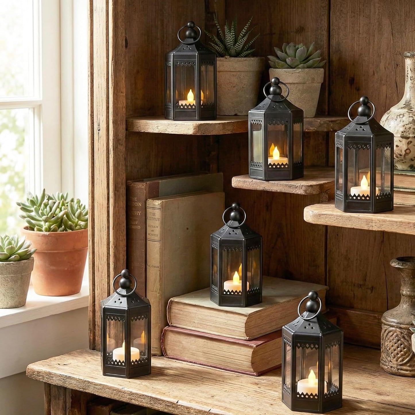 Vela Lanterns Tea Light Candle Holders, Mini Table Centerpieces, Black | Halloween & Wedding Decor, Decorative Indoor